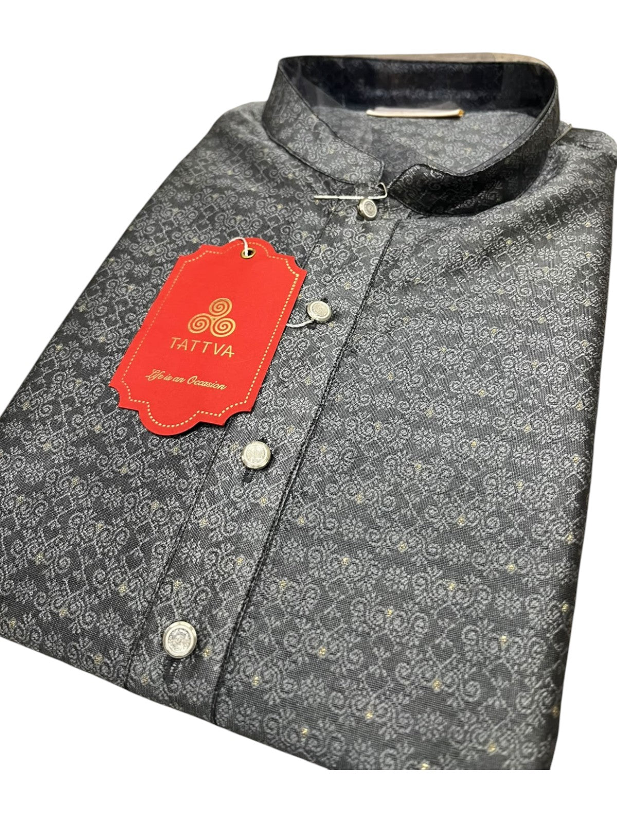 Southloom Gray Woven Patterns Semi Silk Long Kurta for Men SL591