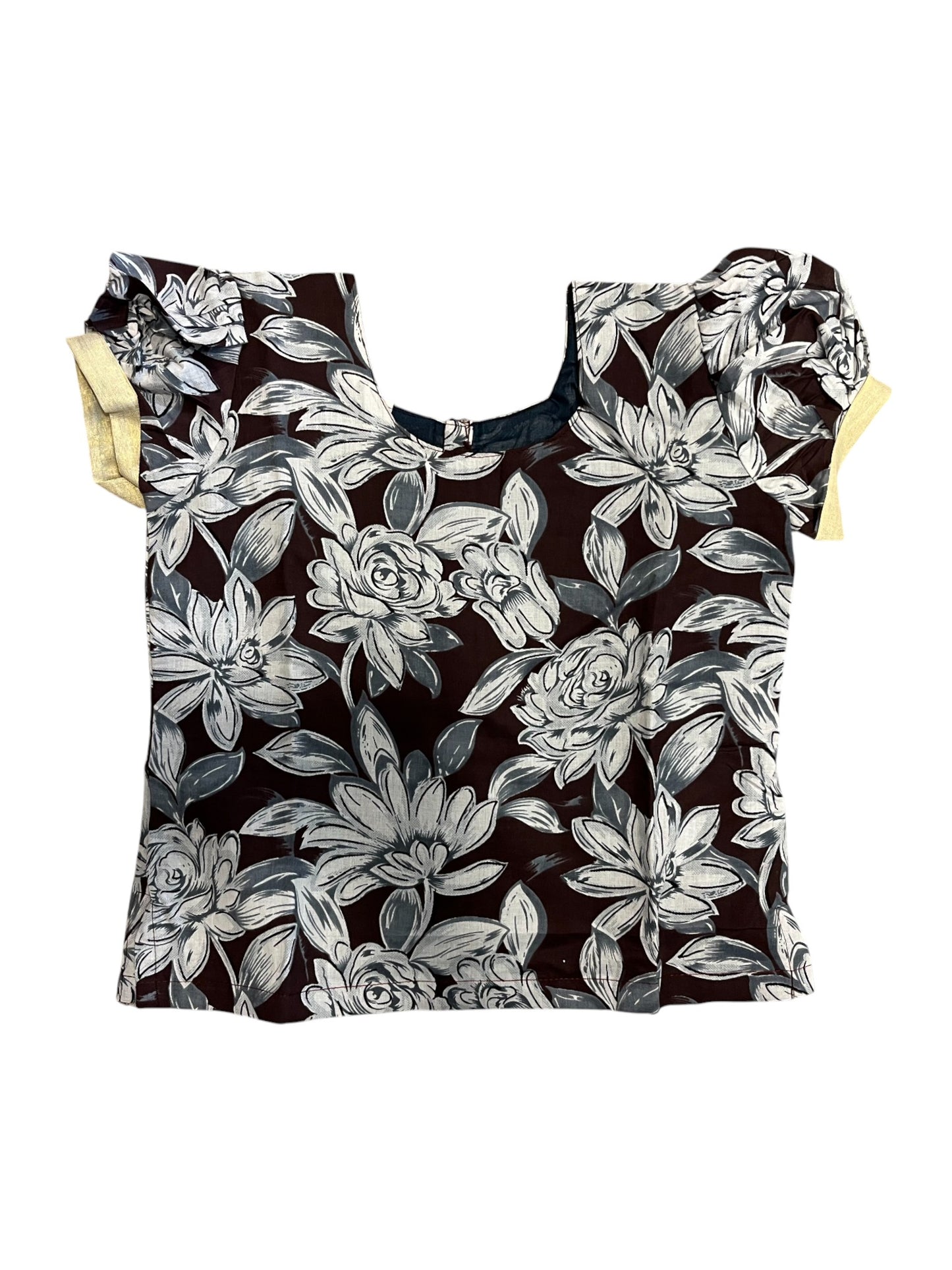 Southloom Kerala  Ajrakh Top and Tissue Pavada with Kasavu Printed Border