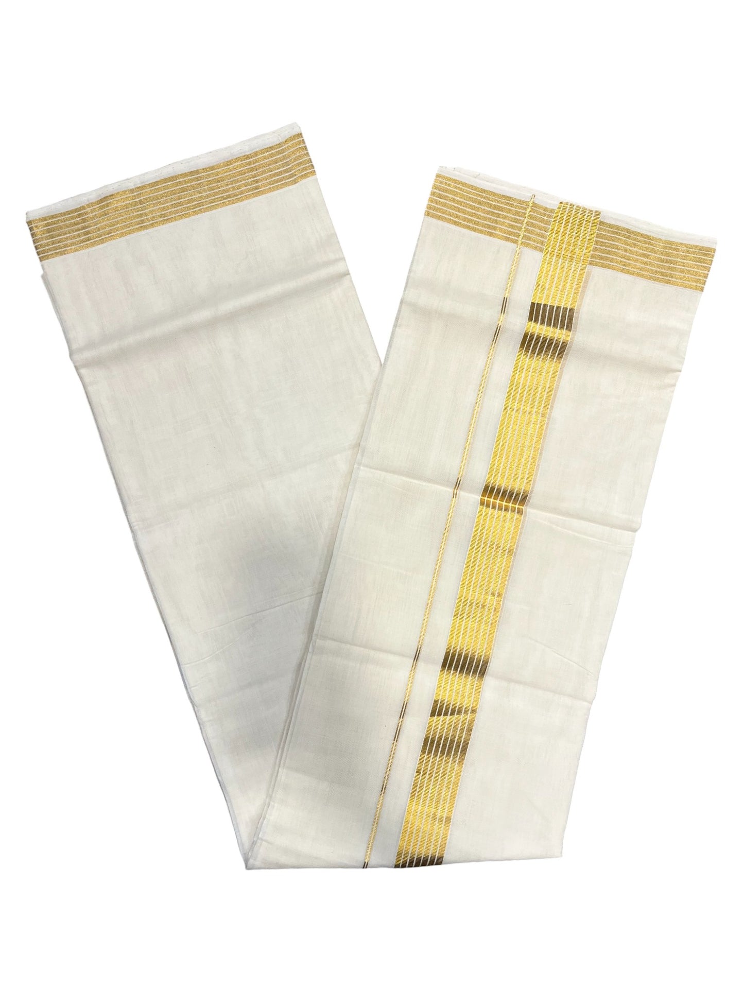 Southloom Premium Handloom Cotton Double Mundu with Gold Kasavu Border