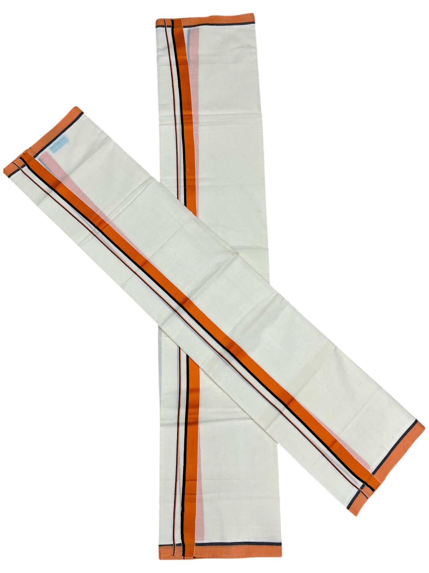 Southloom Pure Cotton Kerala Single Set Mundu (Mundum Neriyathum) with Orange & Black Border in 2.80 Mtrs in 2.80 Mtrs