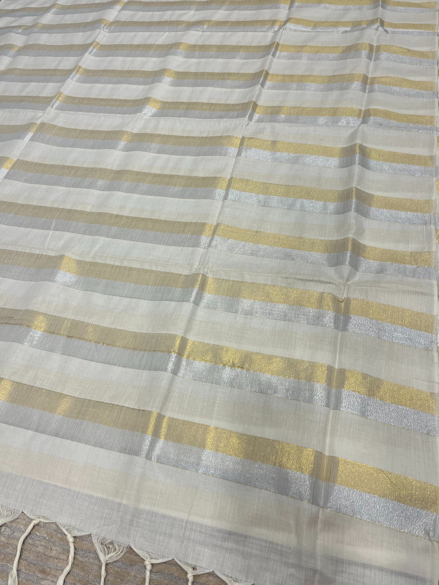 Southloom Pure Cotton Kerala Kasavu & Silver Lines Saree
