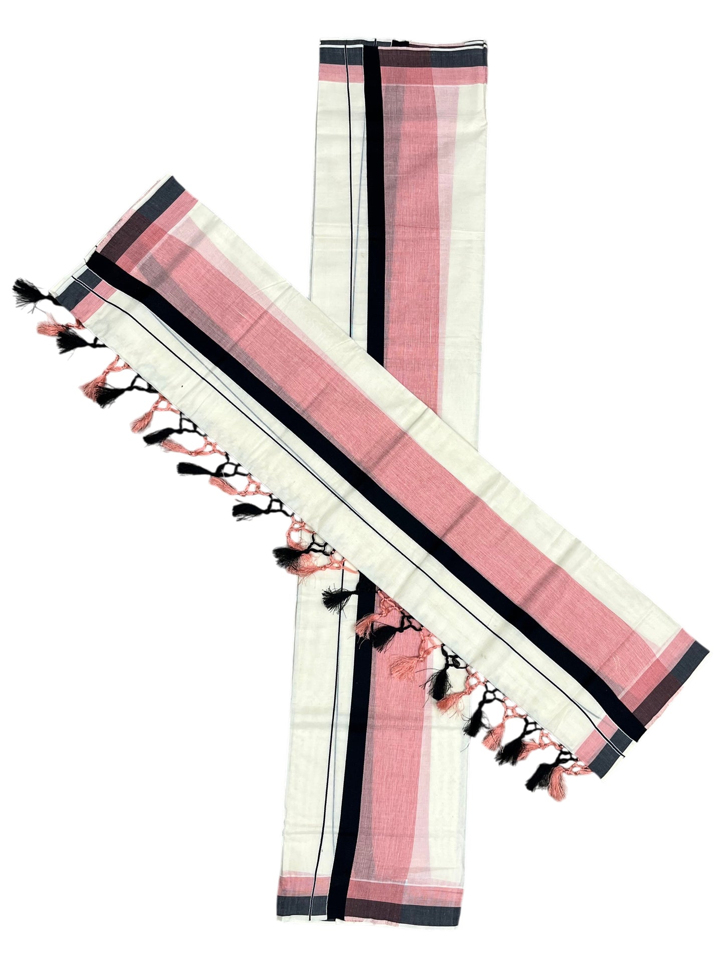 Southloom Kerala Cotton Mundum Neriyathum Single (Set Mundu) with Peach And Black Border 2.80 Mtrs
