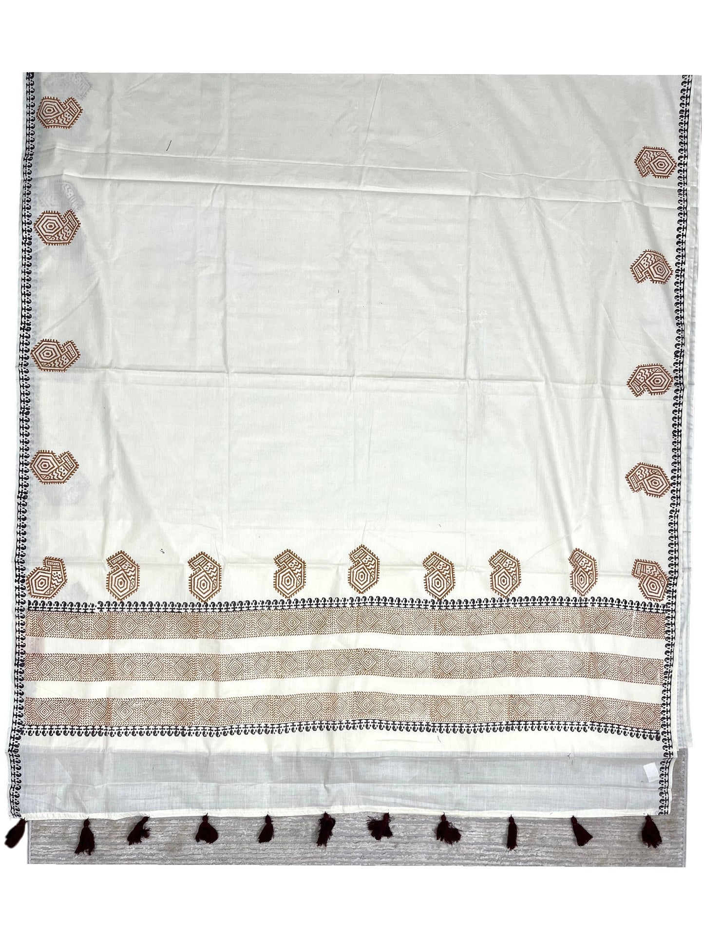 Southloom Kerala Cotton Saree with With Floral Digital Prints on Dark Purple& Mustard Yellow Borders