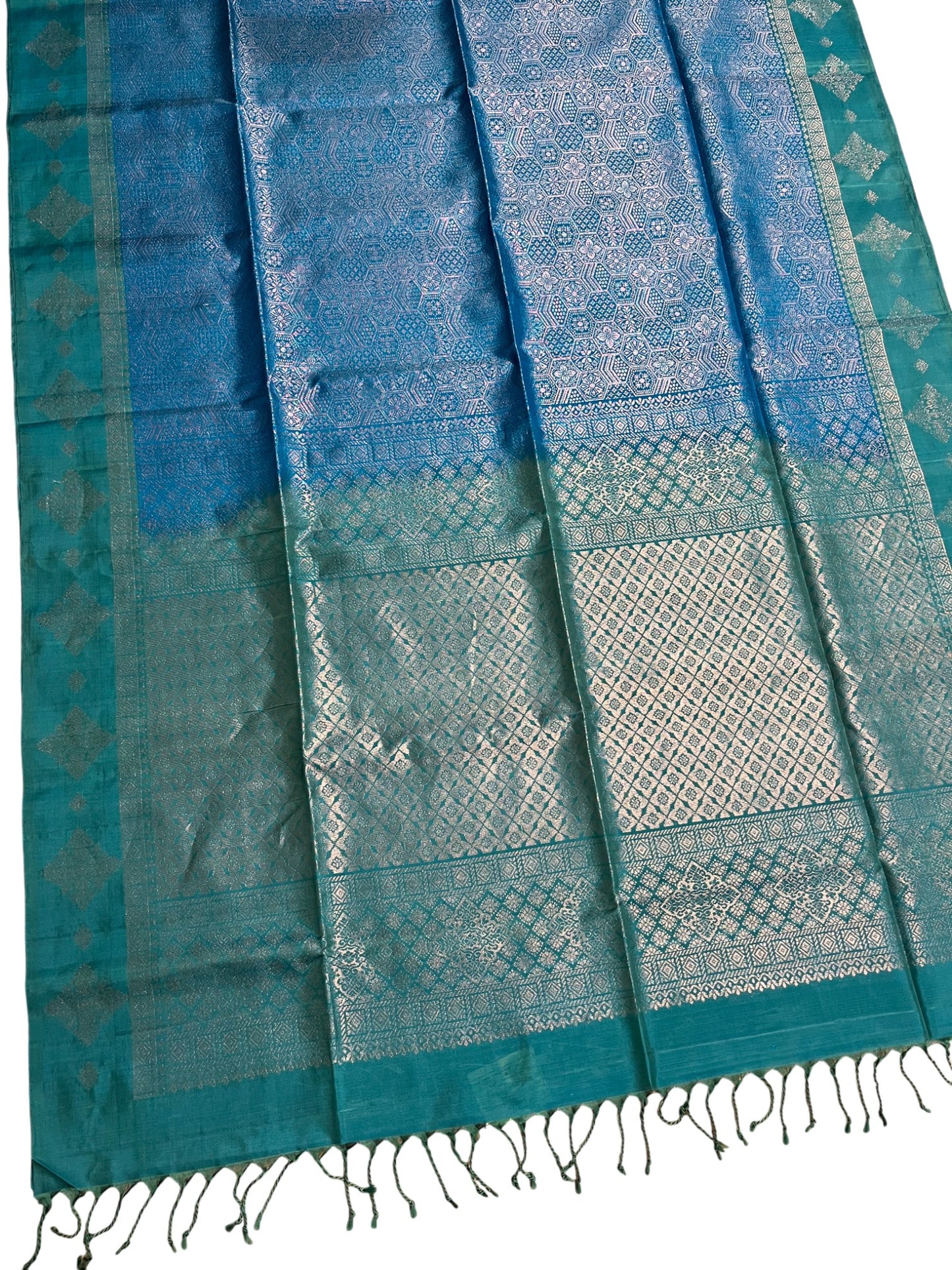 Southloom Pure Handloom Bridal Kanchipuram Silk Saree with Korvai Work (Blue)