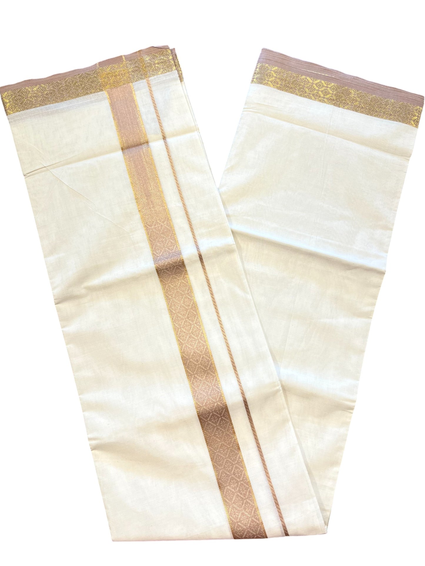 Southloom Kerala Pure Cotton Double Mundu with Kasavu Kara and Border (South Indian Dhoti)