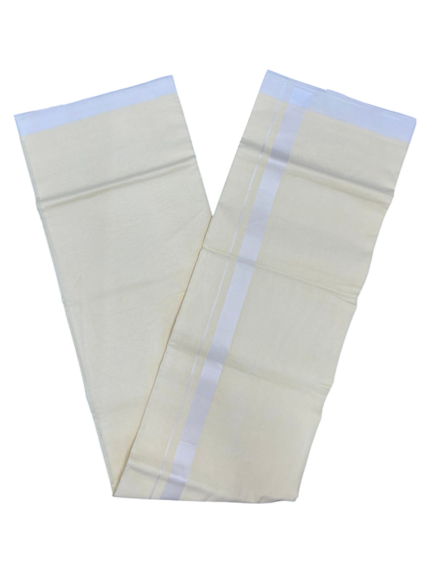 Southloom Pure Cotton Off White Double Mundu with White Border (South Indian Kerala Dhoti)