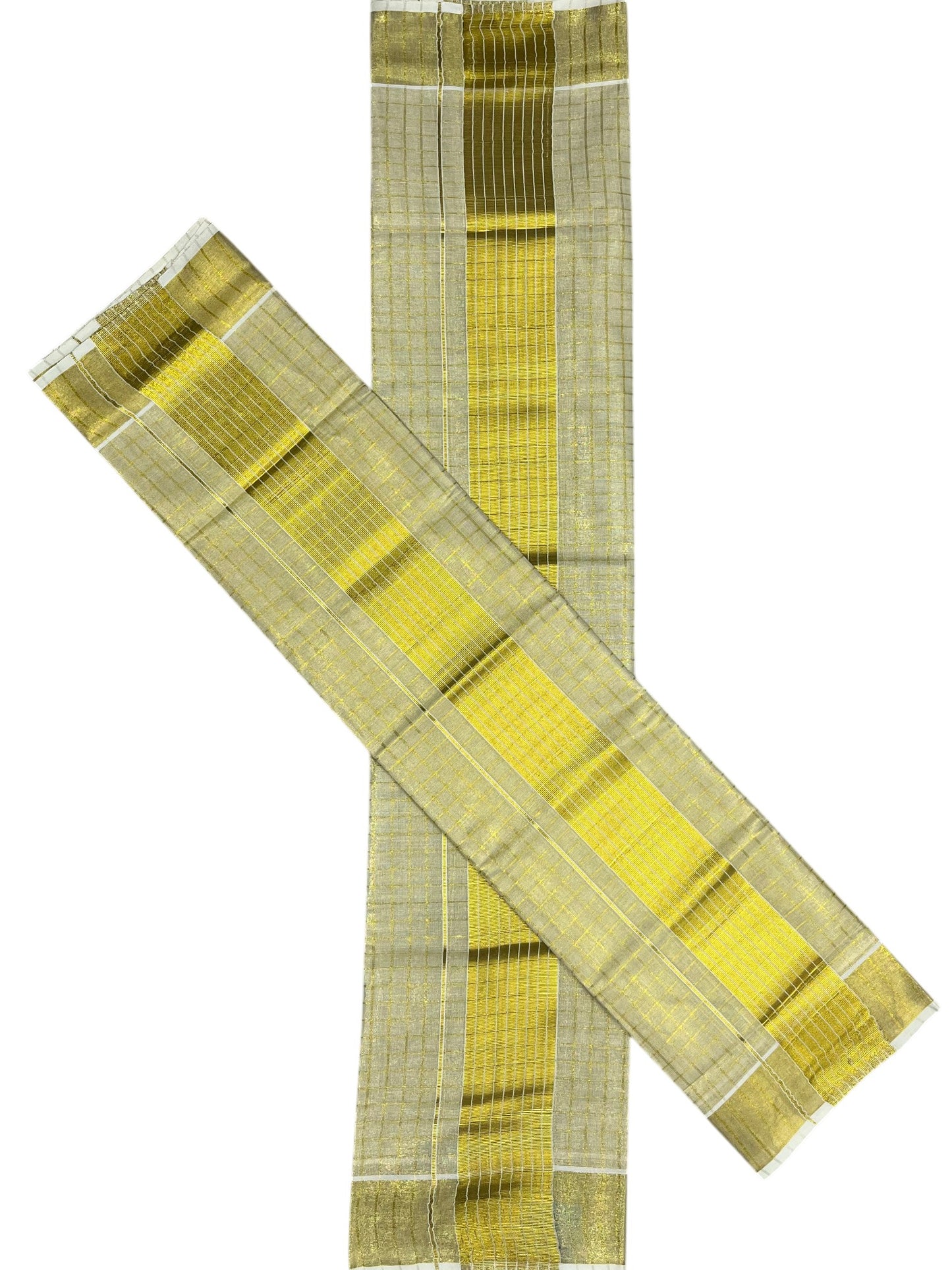 Southloom Kerala Tissue Single Set Mundu (Mundum Neriyathum) with  Kasavu Check Across Body
