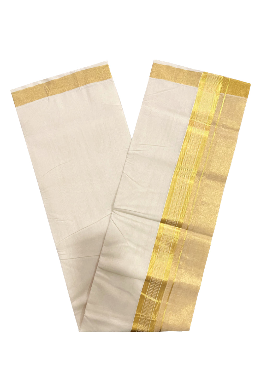 Southloom Premium Handloom Pure Cotton Wedding Mundu with Tissue Kasavu on Border (South Indian Kerala Dhoti)