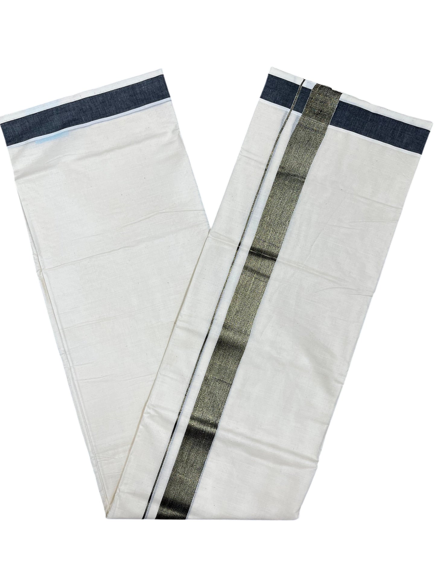 Southloom Kerala Pure Cotton Double Mundu with Black Border (South Indian Dhoti)