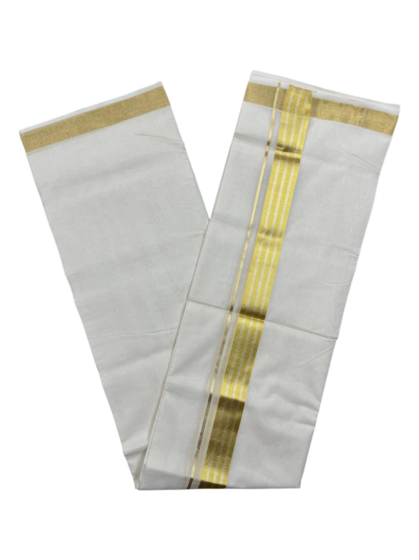 Southloom Premium Handloom Cotton Double Mundu with Gold Kasavu Border