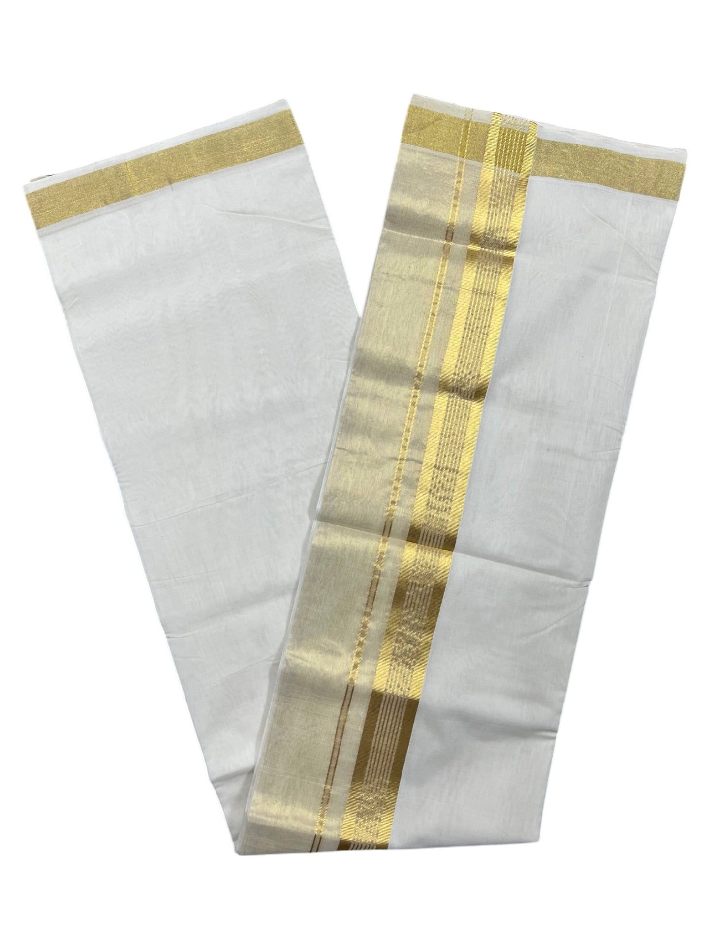 Southloom Premium Handloom Cotton Double Mundu with Gold Kasavu Border