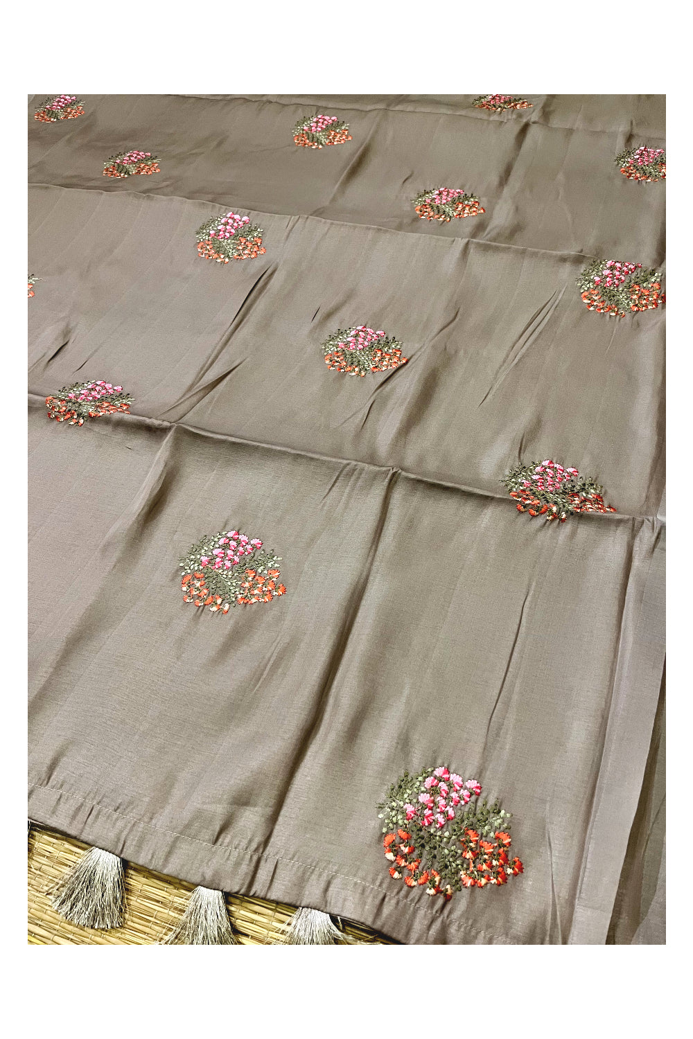 Southloom Art Silk Grey Designer Embroidery Saree