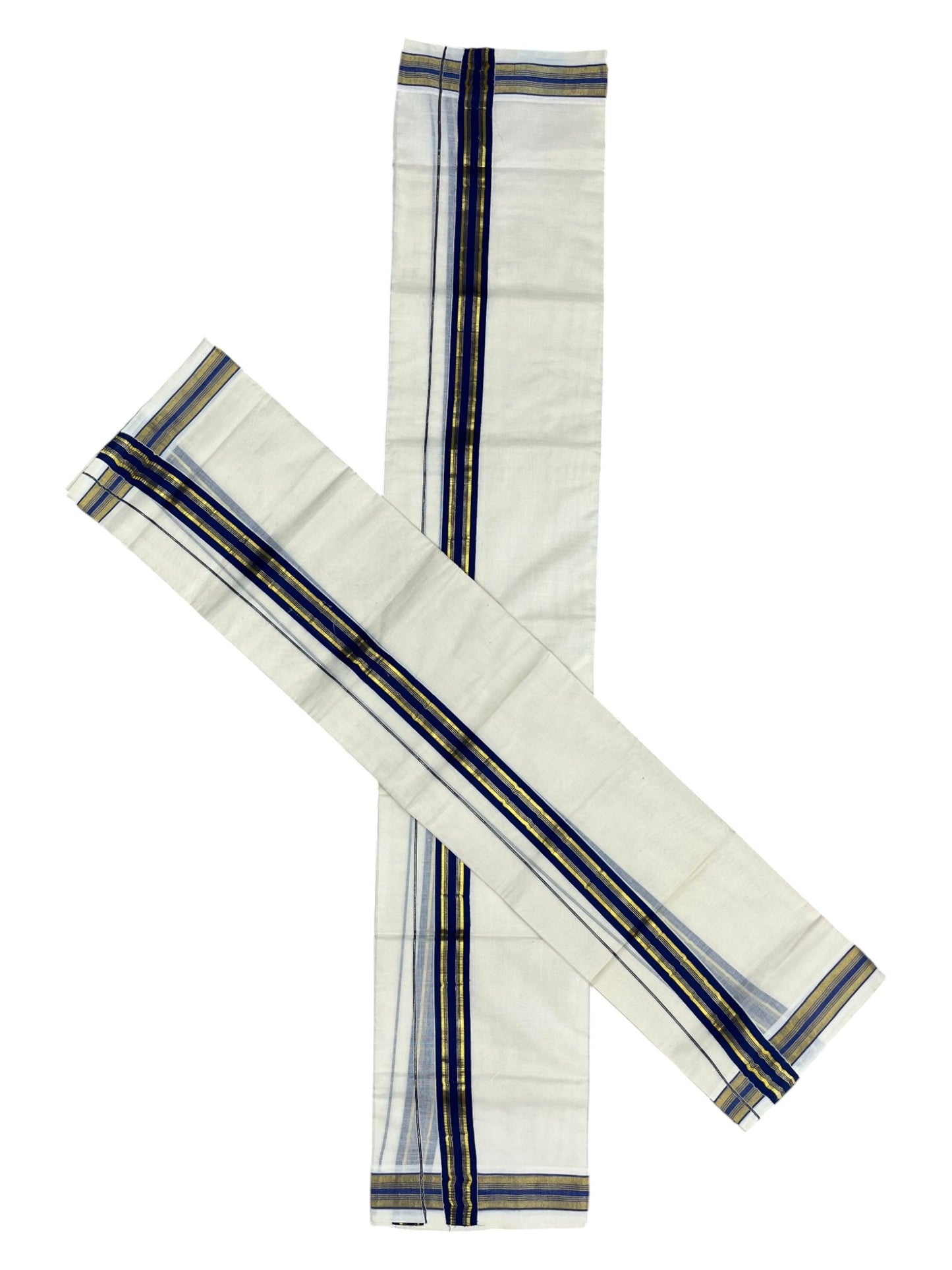 Southloom Kerala Cotton Single Set Mundu (Mundum Neriyathum) with Kasavu and  Green Border in 2.80 Mtrs SLKK SL470