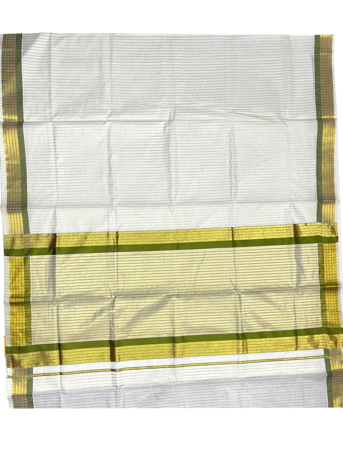 Southloom Kerala Pure Cotton Saree with Stripes on Body and Borders in Olive green SL334