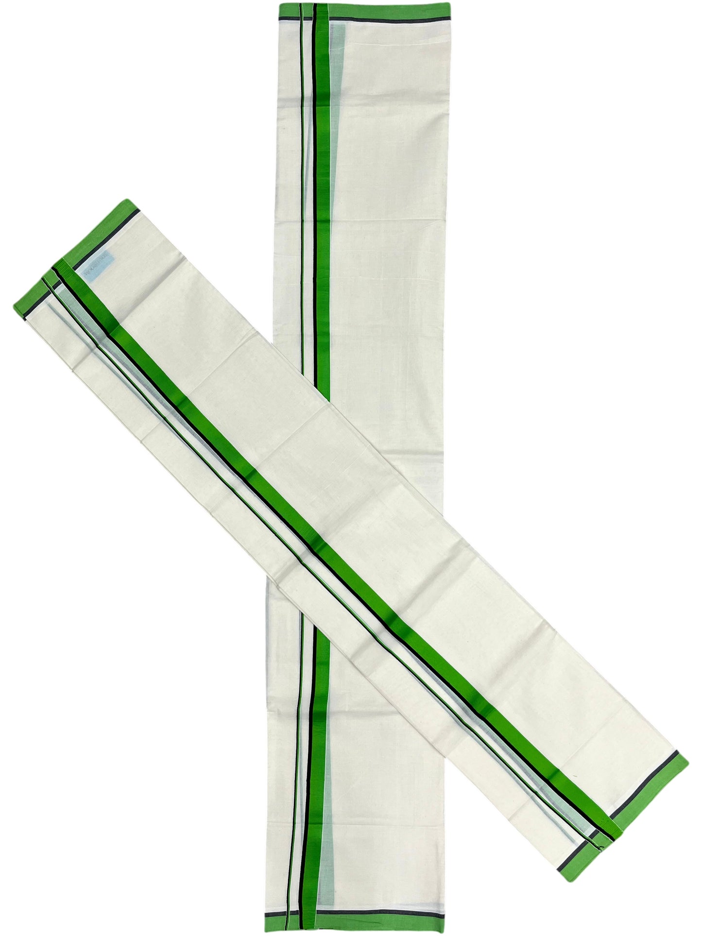 Southloom Pure Cotton Kerala Single Set Mundu (Mundum Neriyathum) Green Border 2.80 Mtr SL345