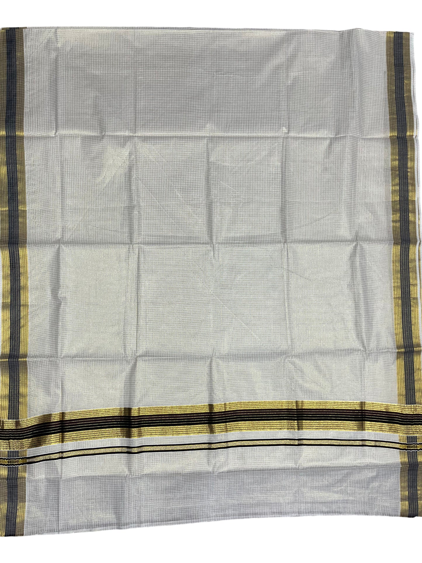 Southloom Kerala Cotton Kasavu Saree with Micro Check Design on Body in Brown & Black Border