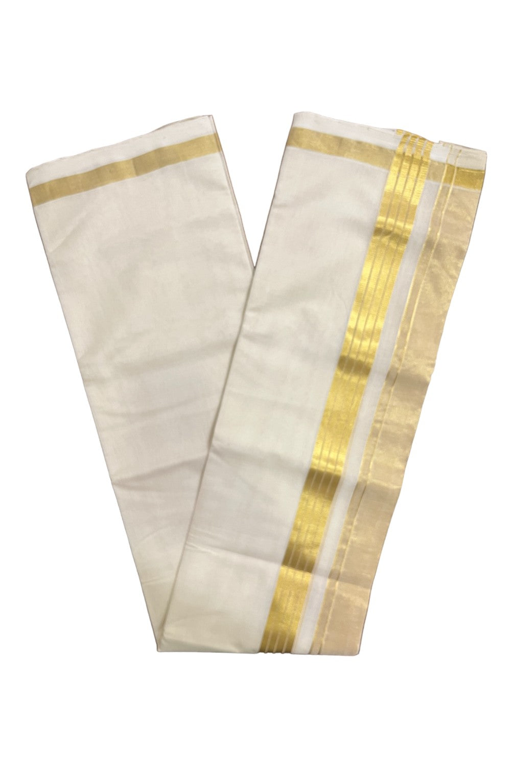 Southloom Premium Balaramapuram Handloom Wedding Mundu with Kasavu Lines Woven Border (South Indian Kerala Dhoti)