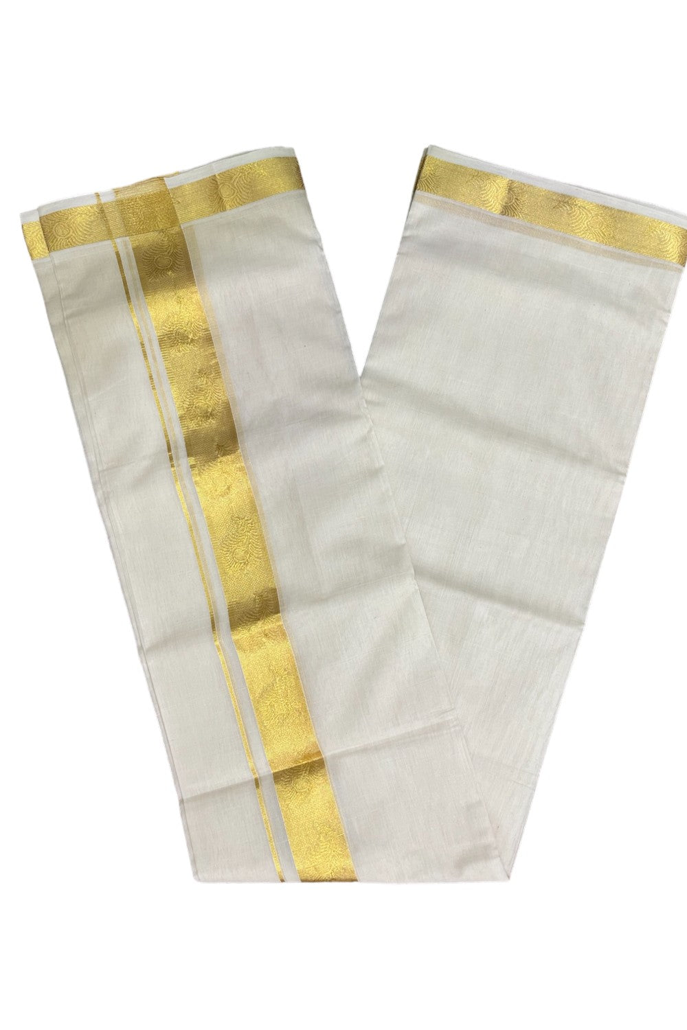 Southloom Balaramapuram Handloom Pure Cotton Wedding Mundu with Kasavu Feather Woven Kara (South Indian Dhoti)