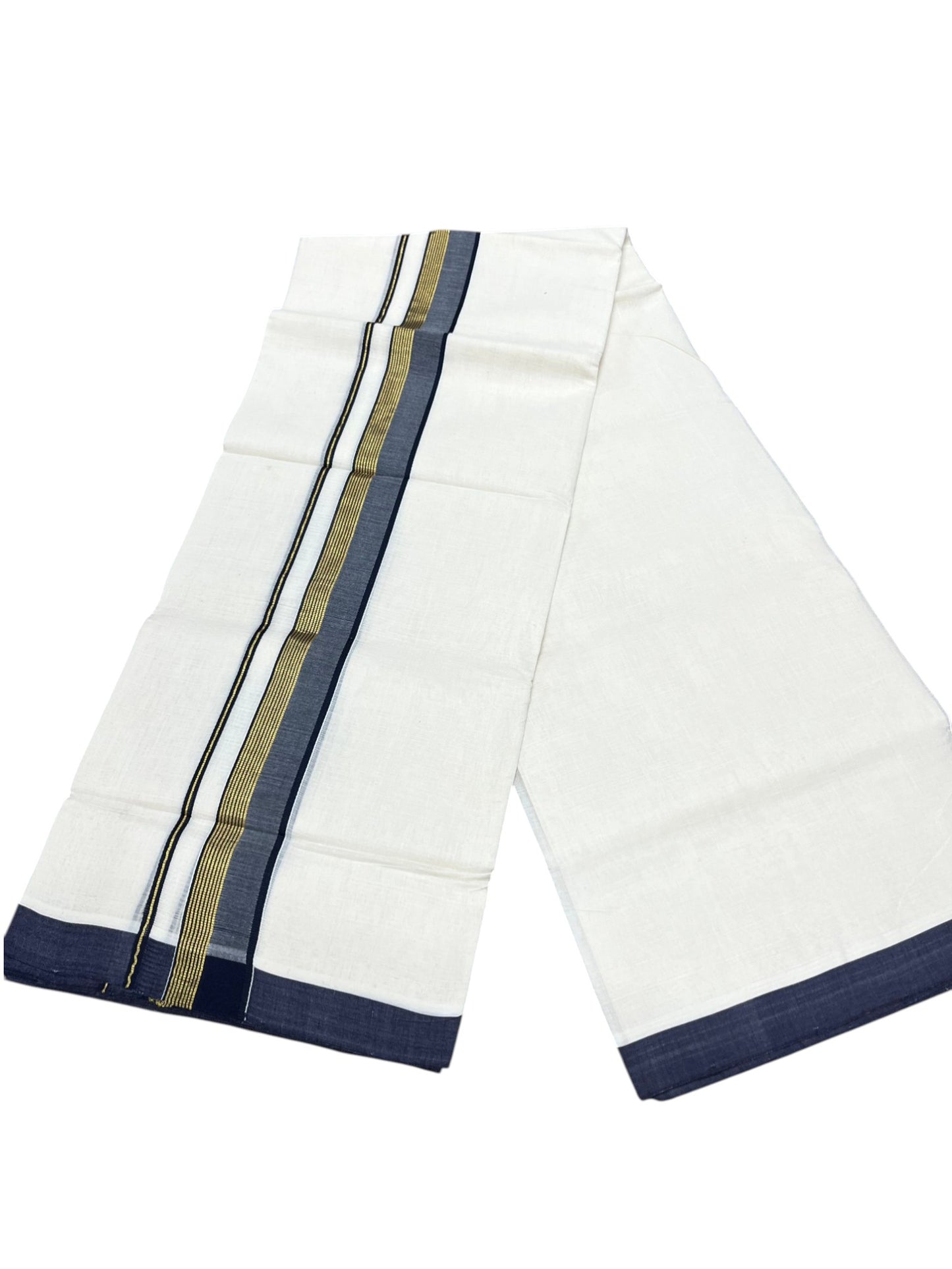 Southloom Premium Unakkupaavu Handloom Cotton Double Mundu with Gold Kasavu and Black Border