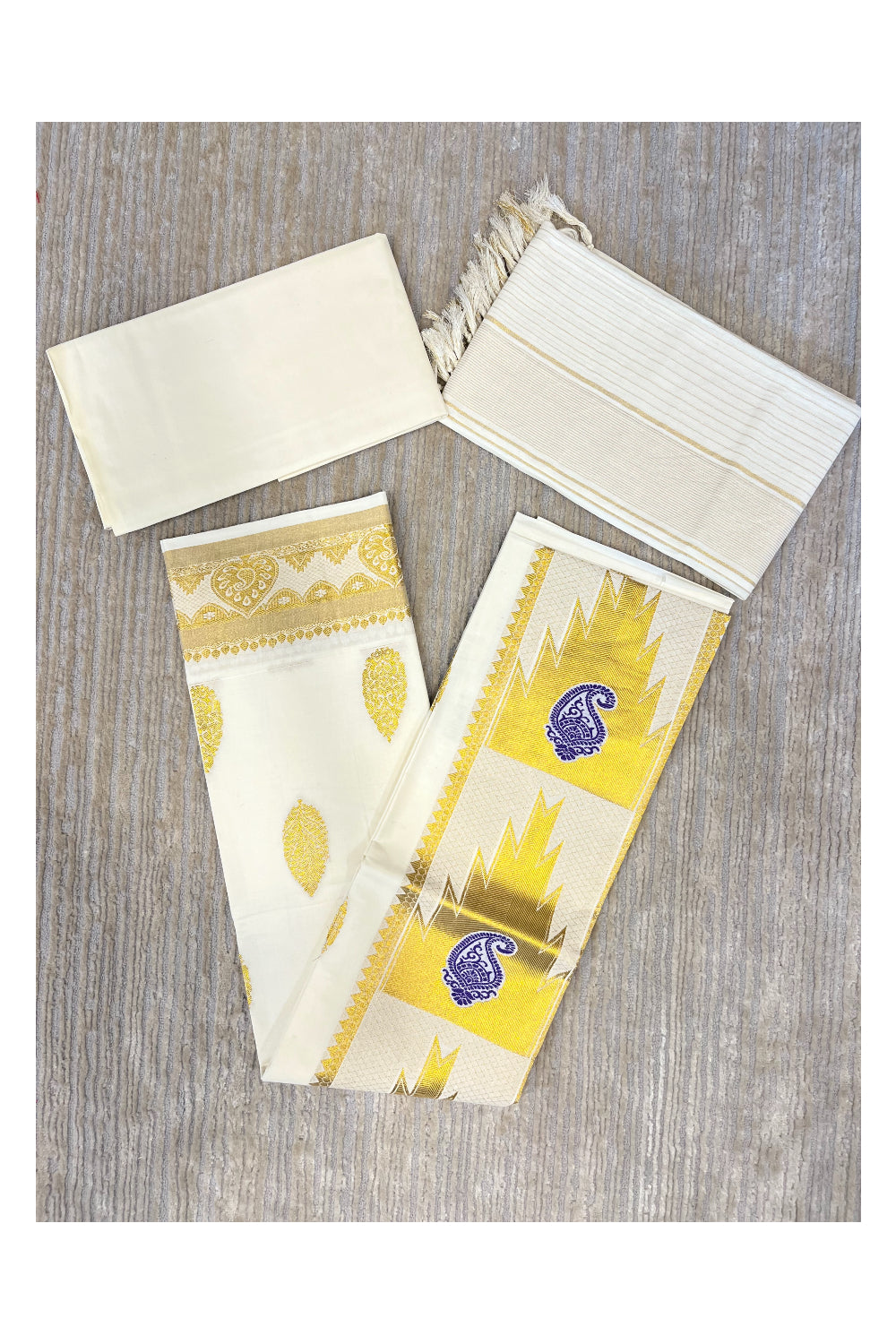 Southloom™ Cotton Churidar Salwar Suit Material with Gold and Blue  Woven Work (include Lines Shawl / Dupatta)