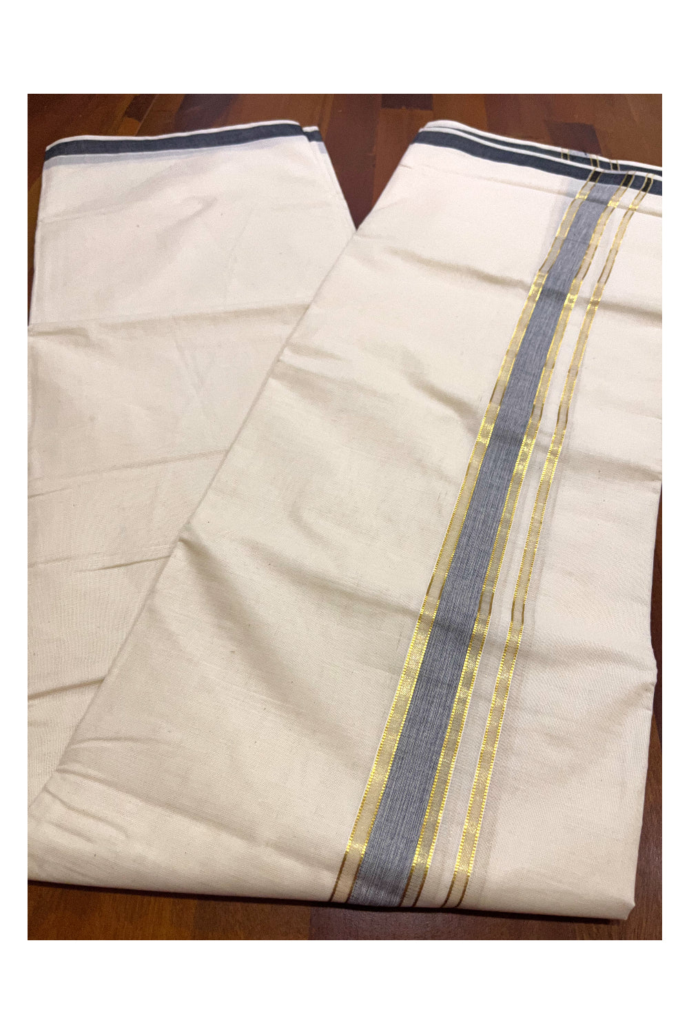 Kerala Cotton Double Mundu with Black and Kasavu Border (Onam Mundu 2023)