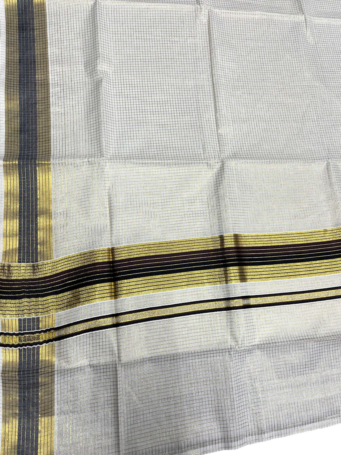 Southloom Kerala Cotton Kasavu Saree with Micro Check Design on Body in Brown & Black Border