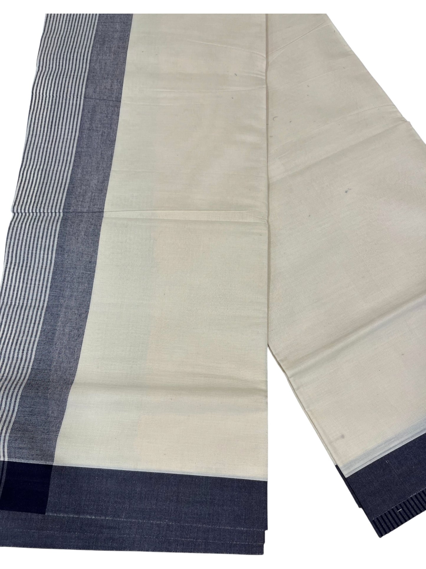 Southloom Kerala Pure Cotton Double Mundu with Grey Lines Border (South Indian Dhoti)