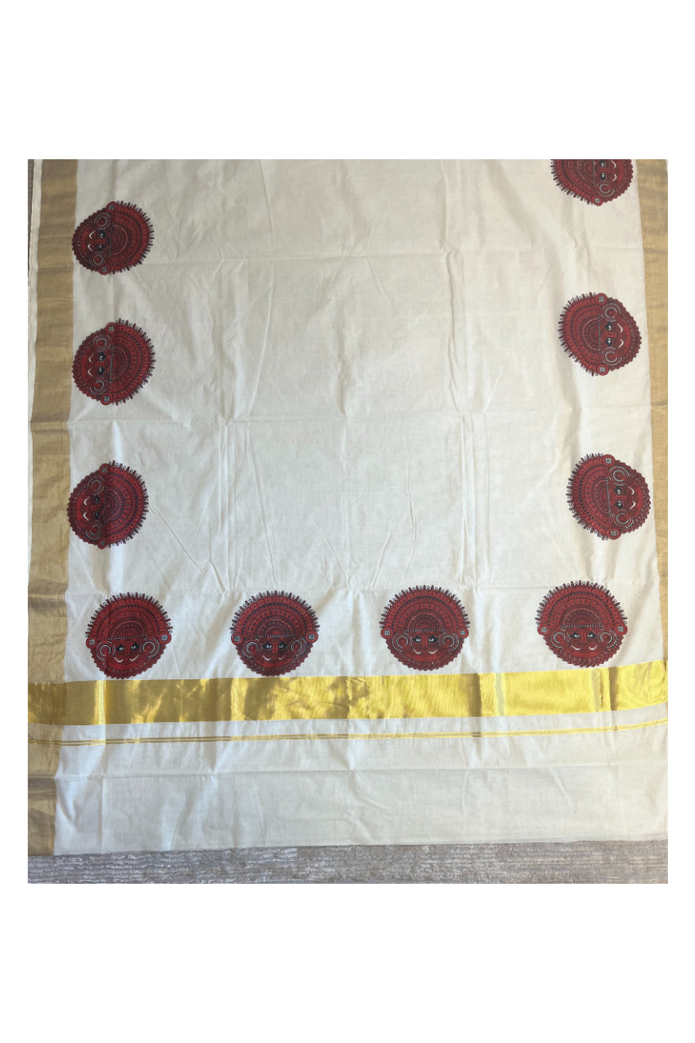 Southloom Kerala Cotton Kasavu Saree with Theyyam Prints