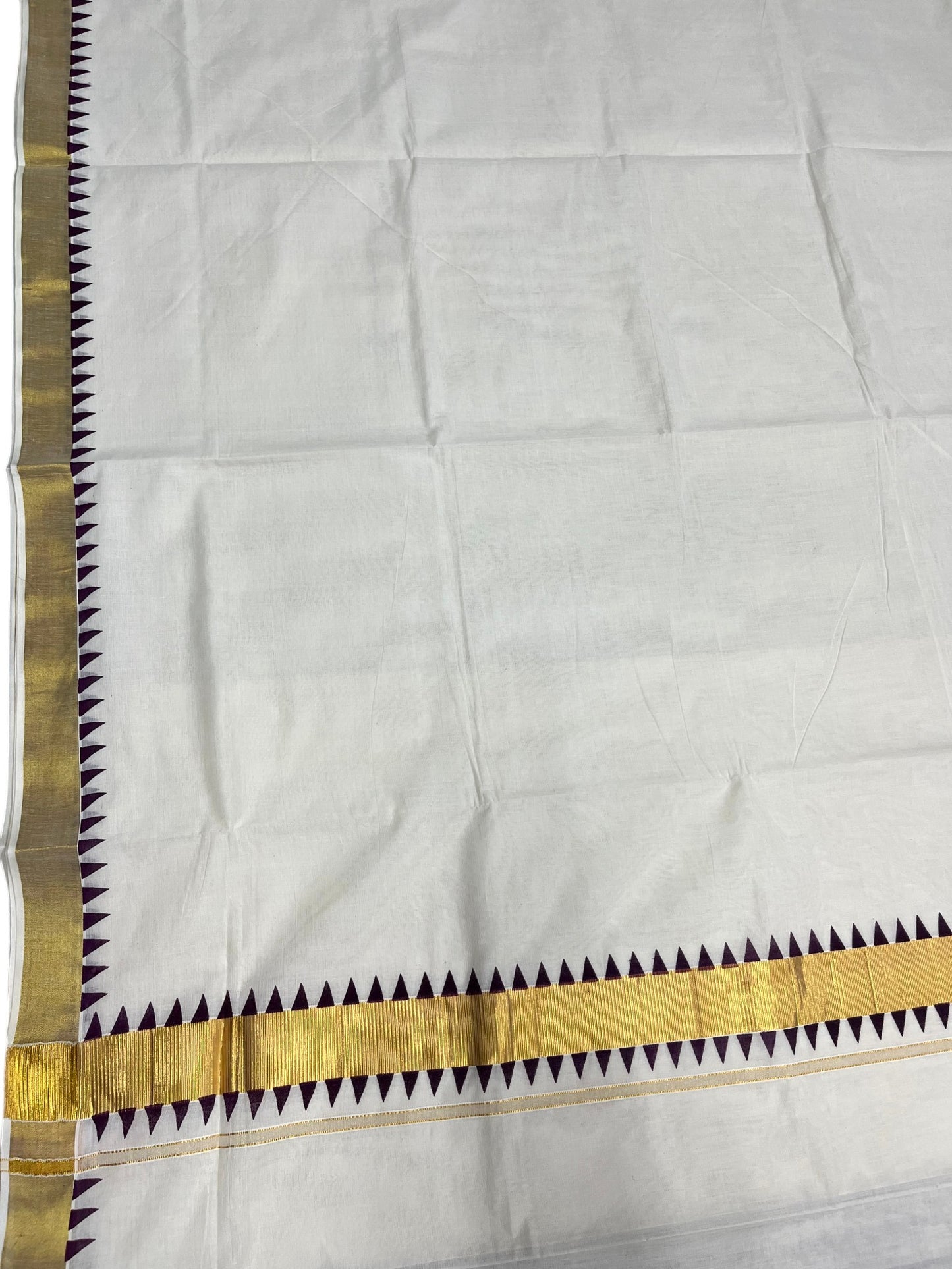 Southloom Cotton Kerala Kasavu Saree with purple Tample Design Border