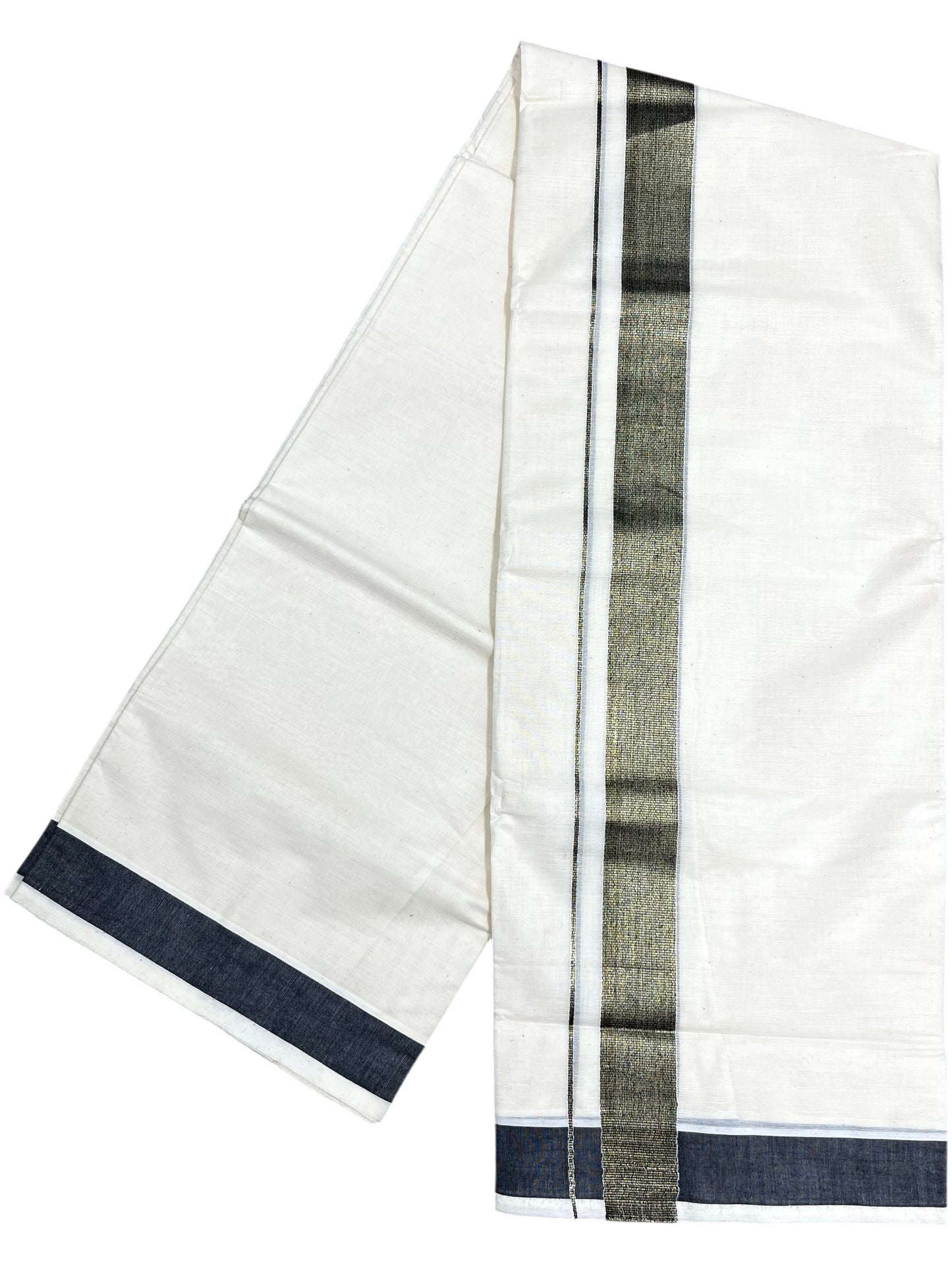 Southloom Kerala Pure Cotton Double Mundu with Black Border (South Indian Dhoti)