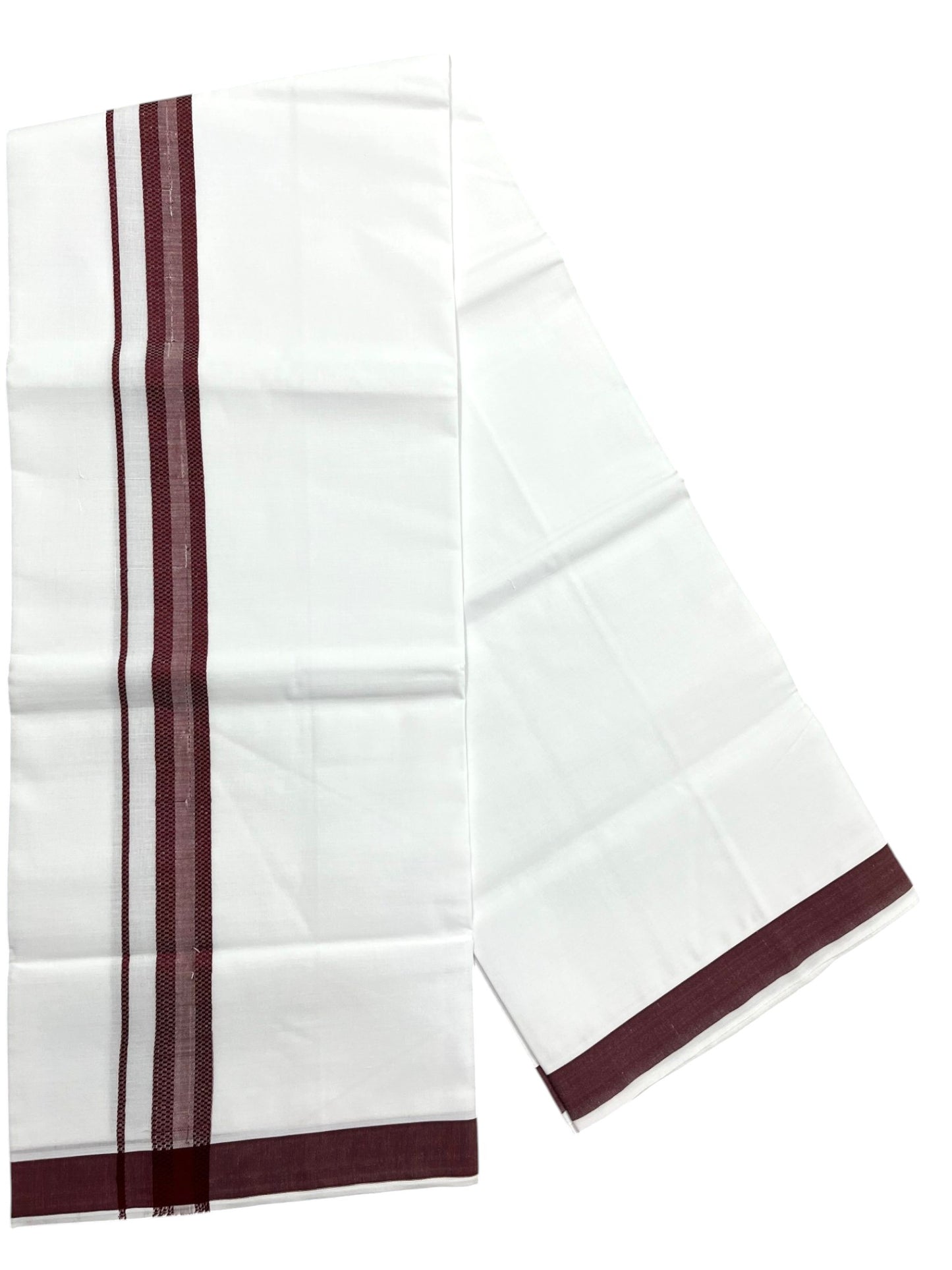 Southloom Pure White Cotton Mundu with Maroon Border (South Indian Kerala Dhoti)