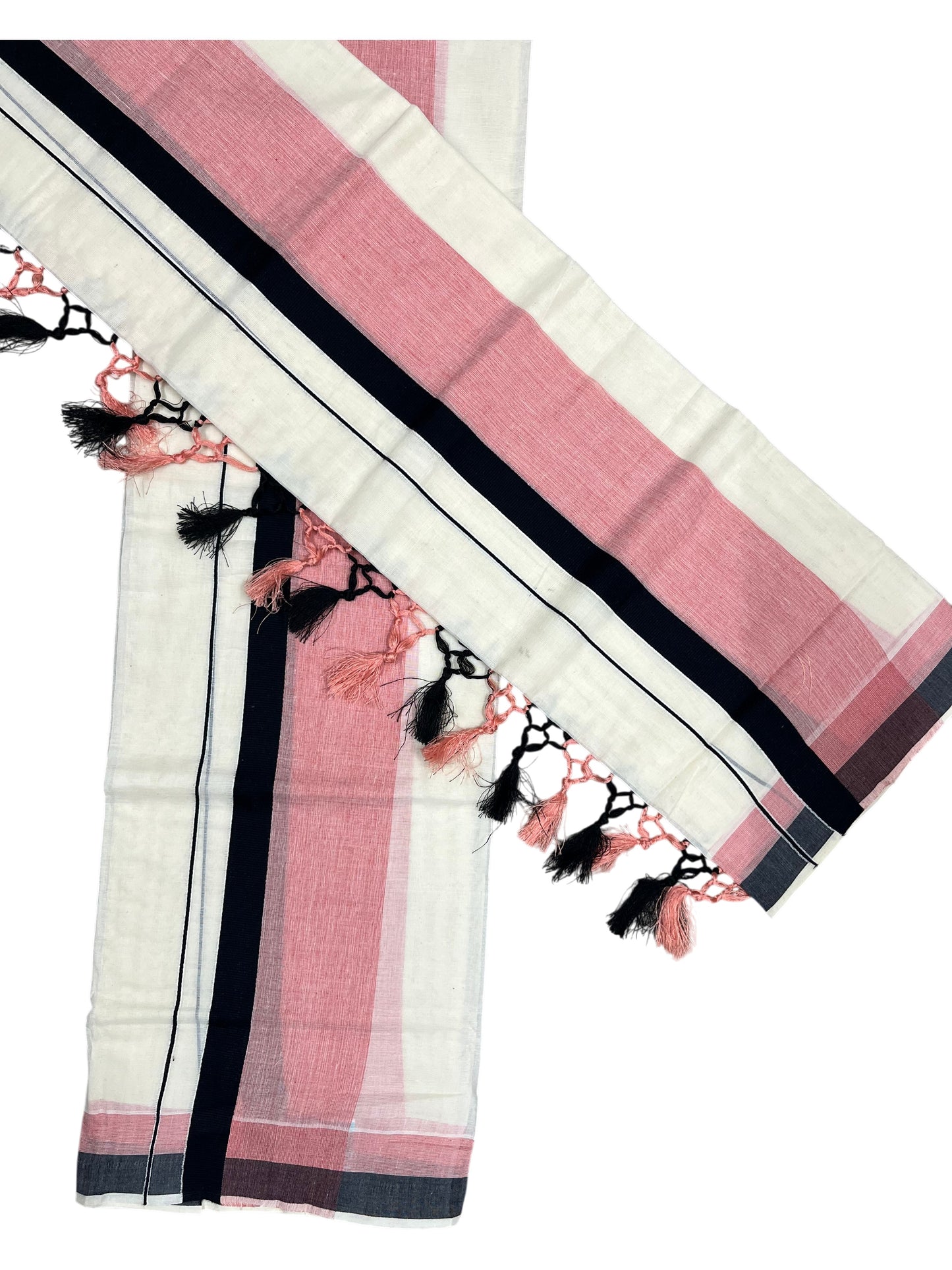 Southloom Kerala Cotton Mundum Neriyathum Single (Set Mundu) with Peach And Black Border 2.80 Mtrs