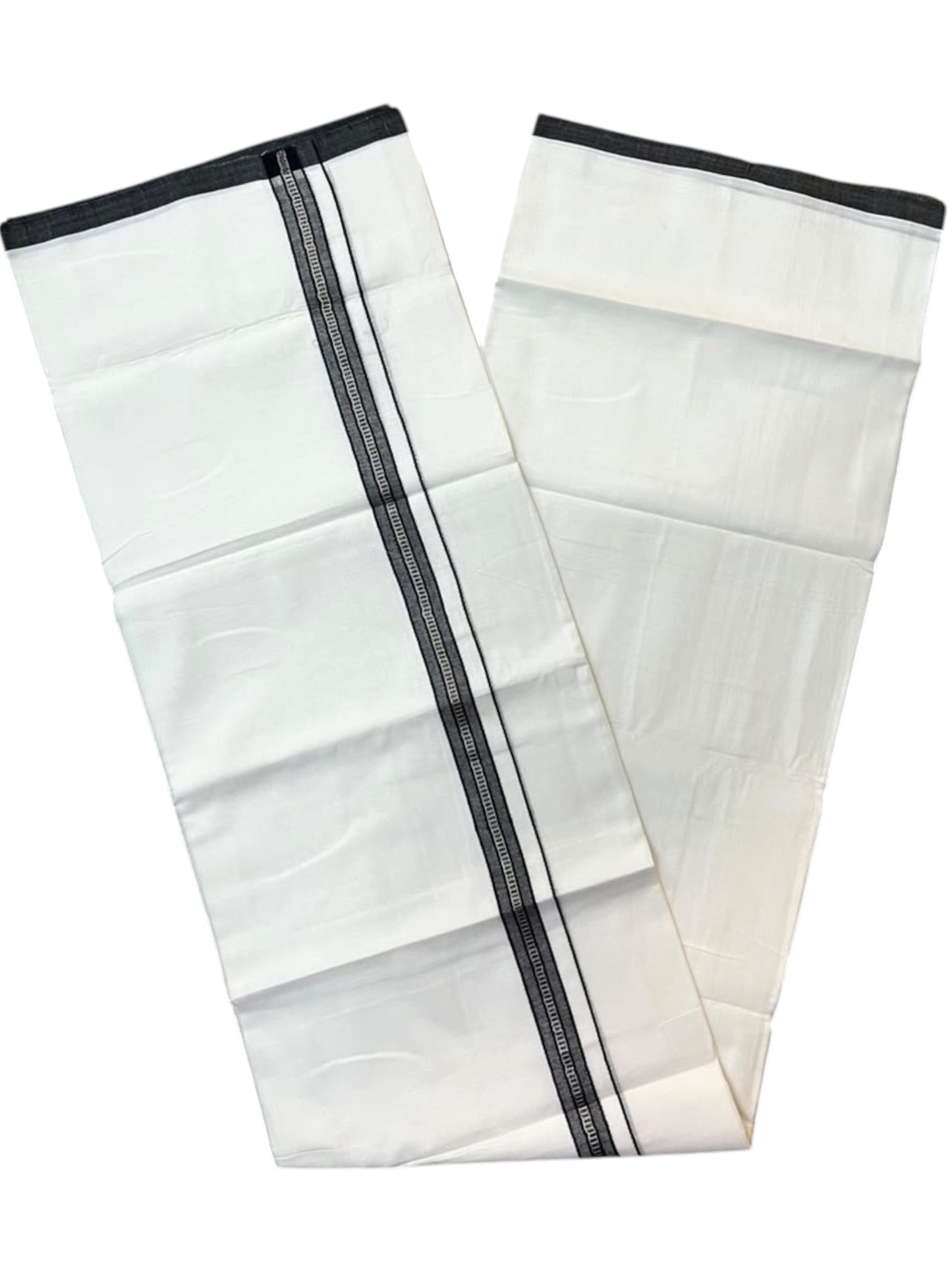 Southloom Pure White Cotton Mundu with Black & Silver Line Border (South Indian Kerala Dhoti)