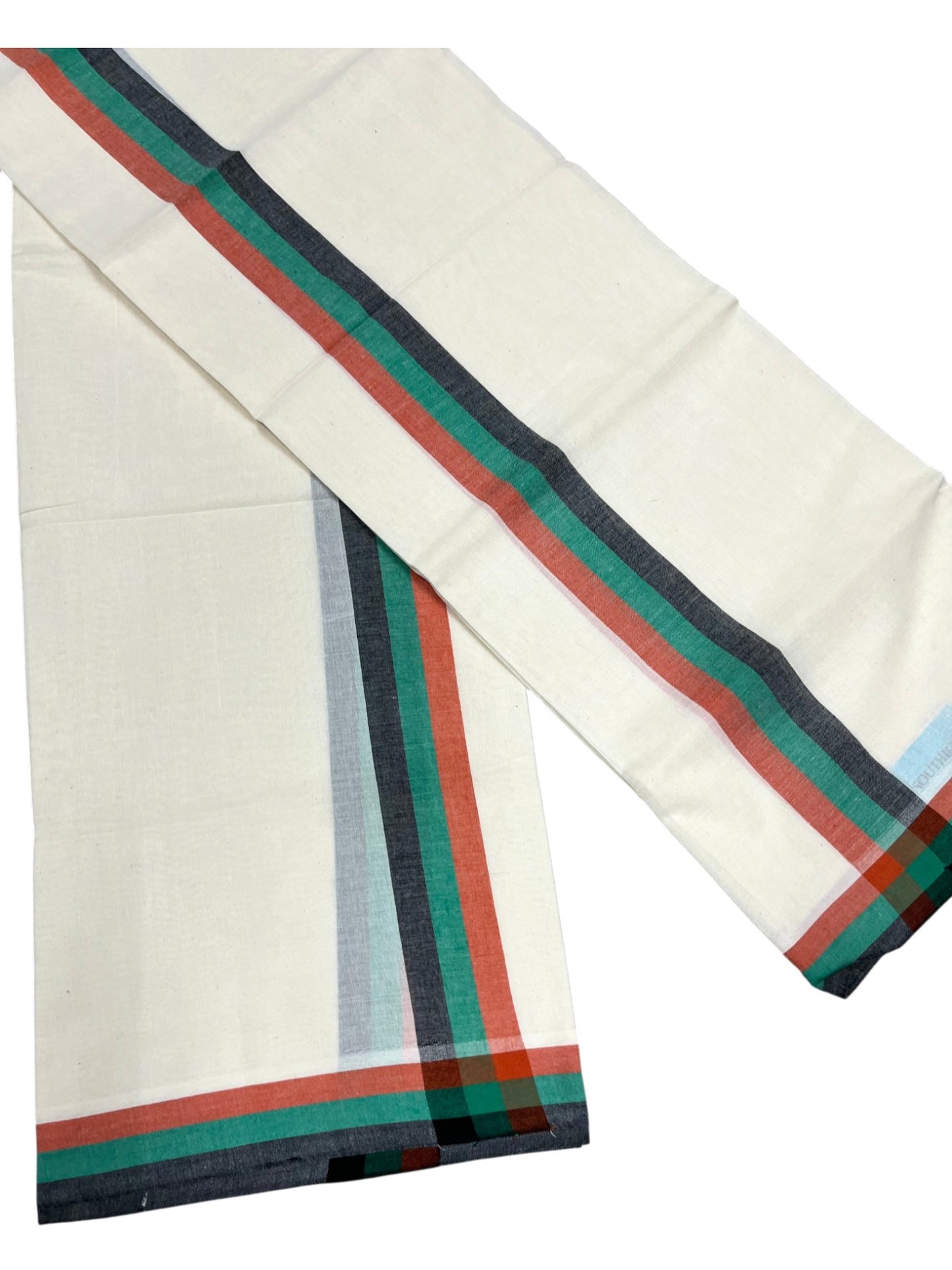 Southloom Pure Cotton Kerala Single Set Mundu (Mundum Neriyathum) Black & Green Border