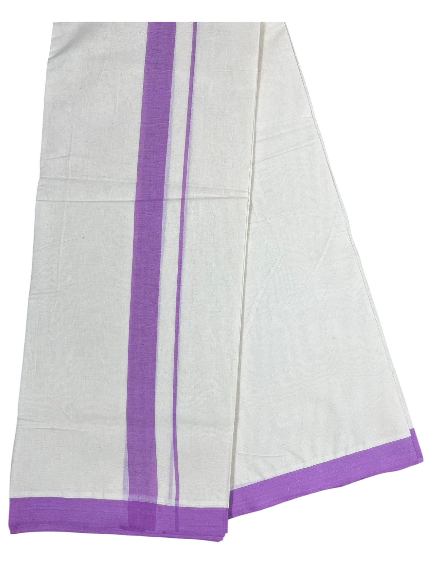 Southloom Kerala Pure Cotton Double Mundu with Lavander Border (South Indian Kerala Dhoti)