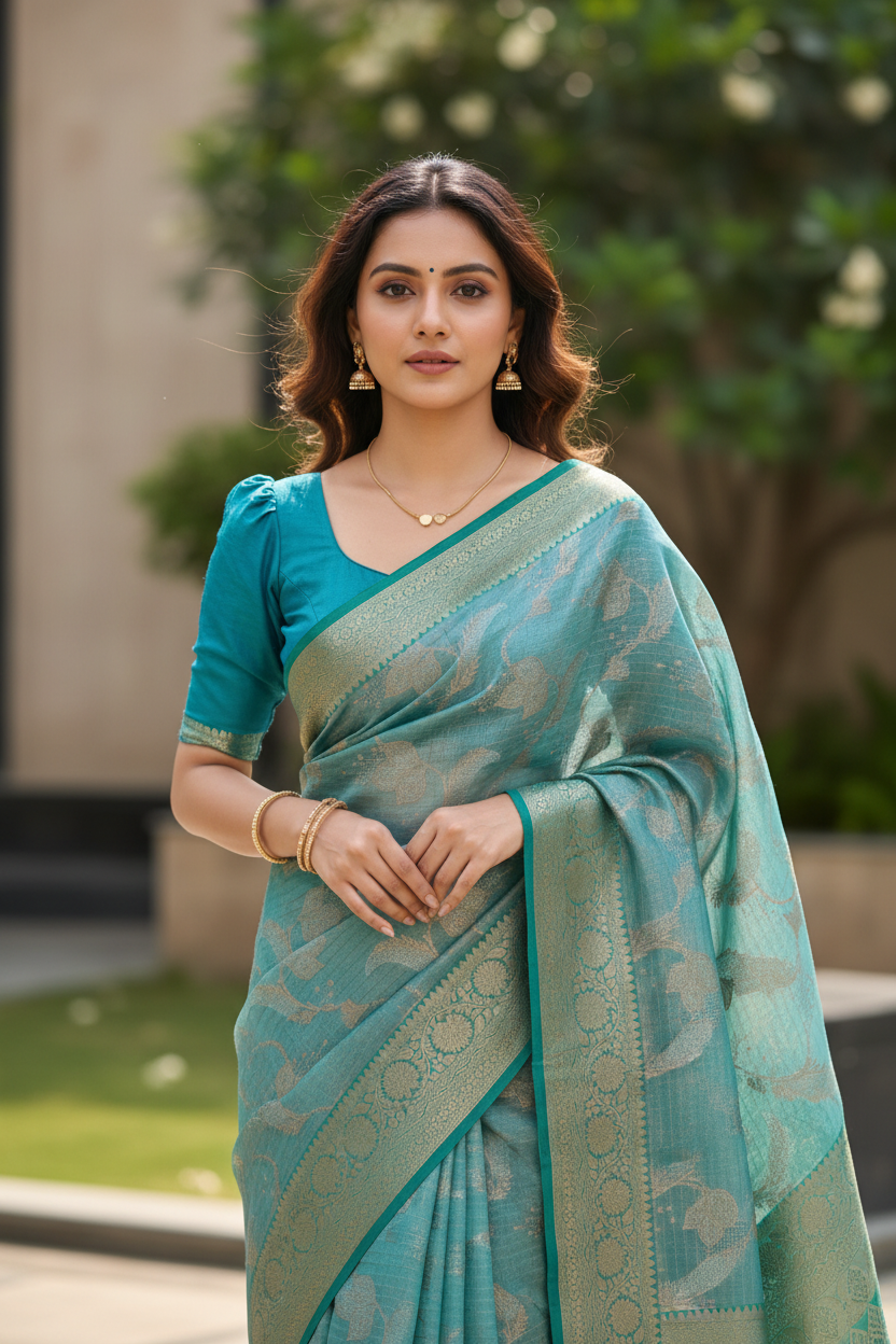 Southloom Tissue Banarasi Silk Saree with Woven Work on Body and Borders