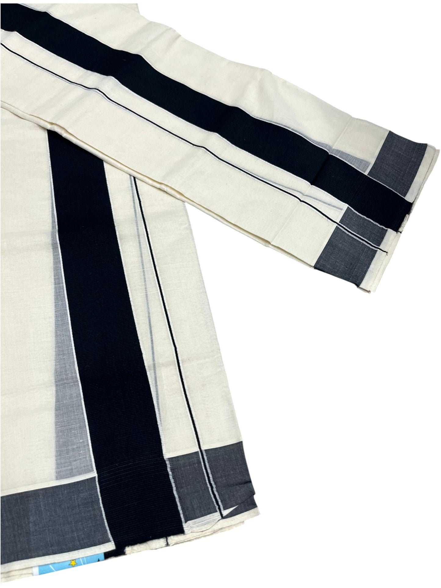 Southloom Kerala Cotton Mundum Neriyathum Single (Set Mundu) with Black Border 2.80 Mtrs