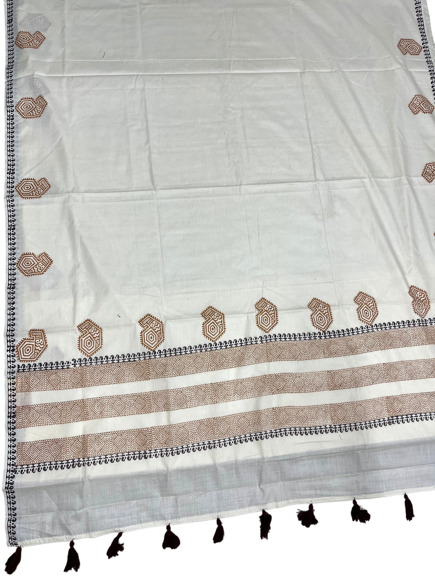 Southloom Kerala Cotton Saree with With Floral Digital Prints on Dark Purple& Mustard Yellow Borders