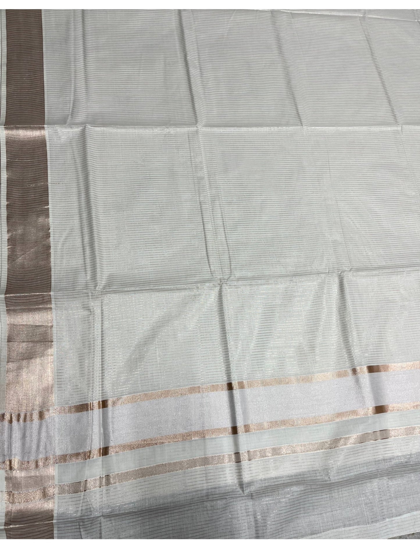 Southloom Kerala Pure Cotton Copper Kasavu Lines Design Saree