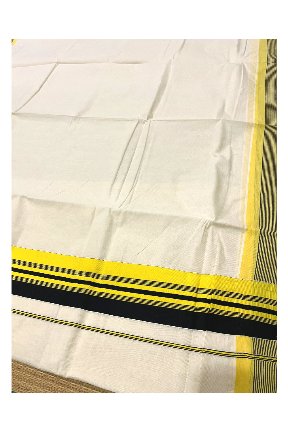 Pure Cotton Kerala Saree with Plain Black and Yellow Border