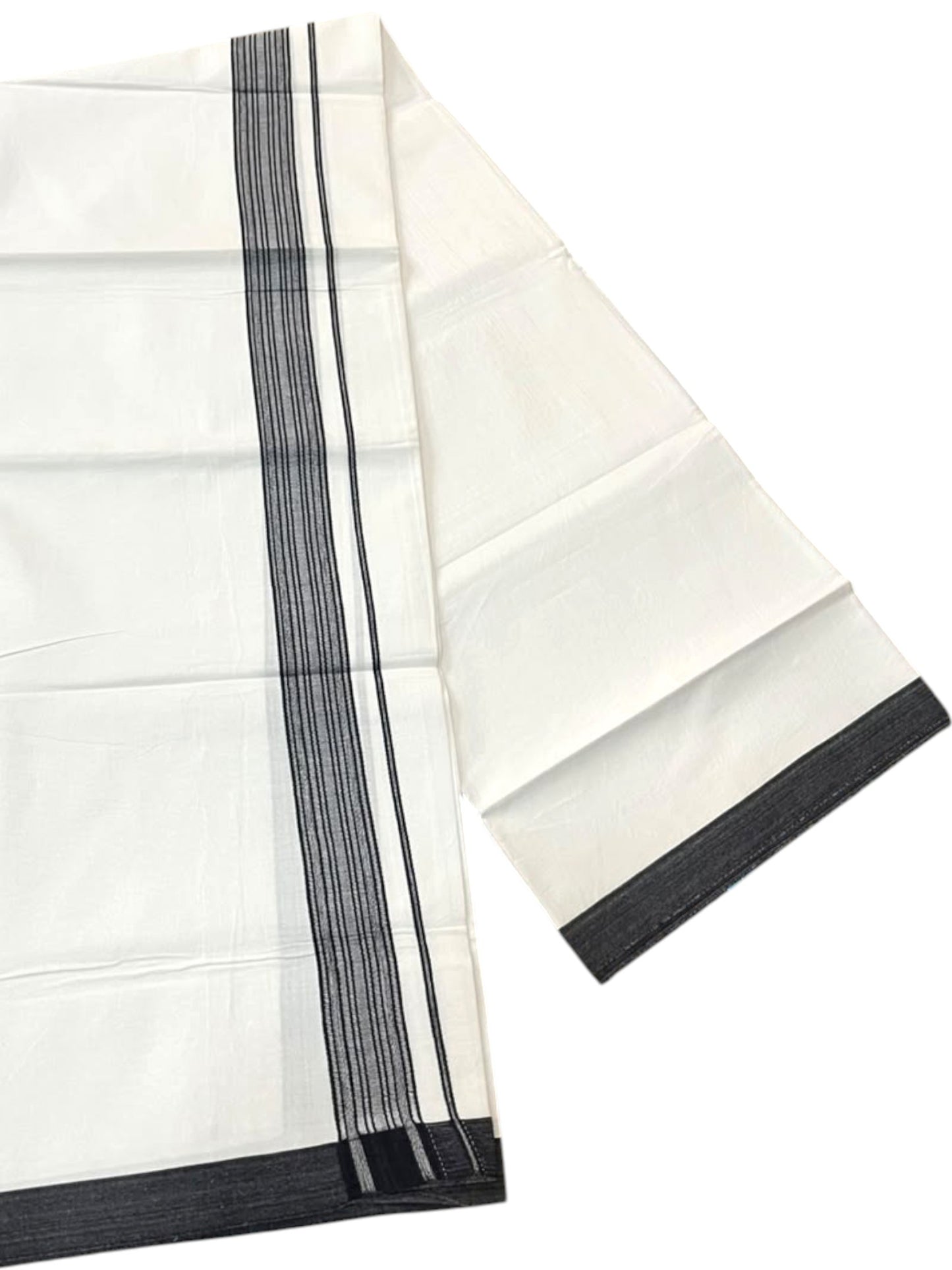Southloom Pure White Single Cotton Mundu with Black Border (South Indian Kerala Dhoti)