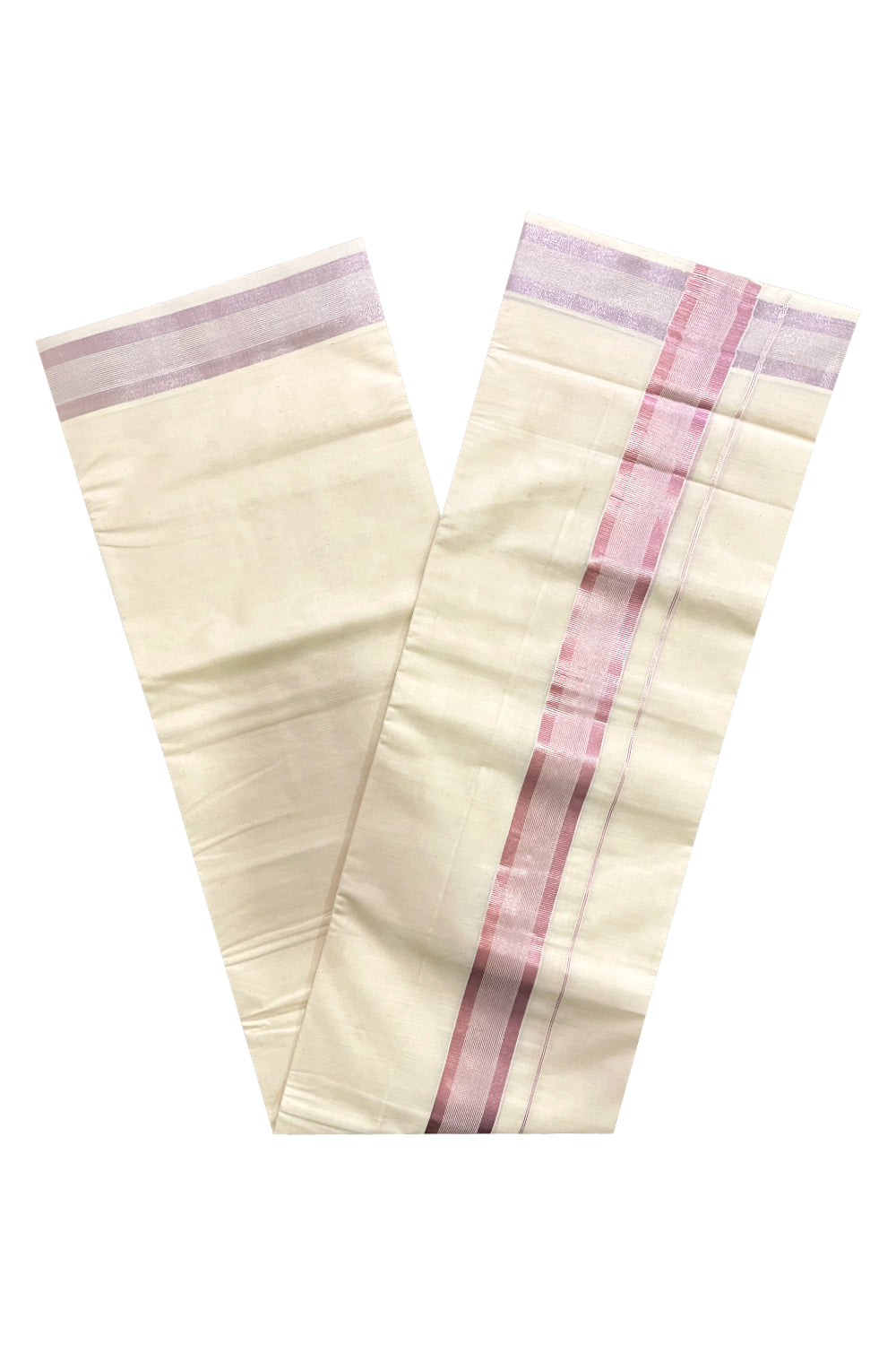 Pure Cotton Kerala Double Mundu with Rose Copper Kasavu Border (South Indian Kerala Dhoti)