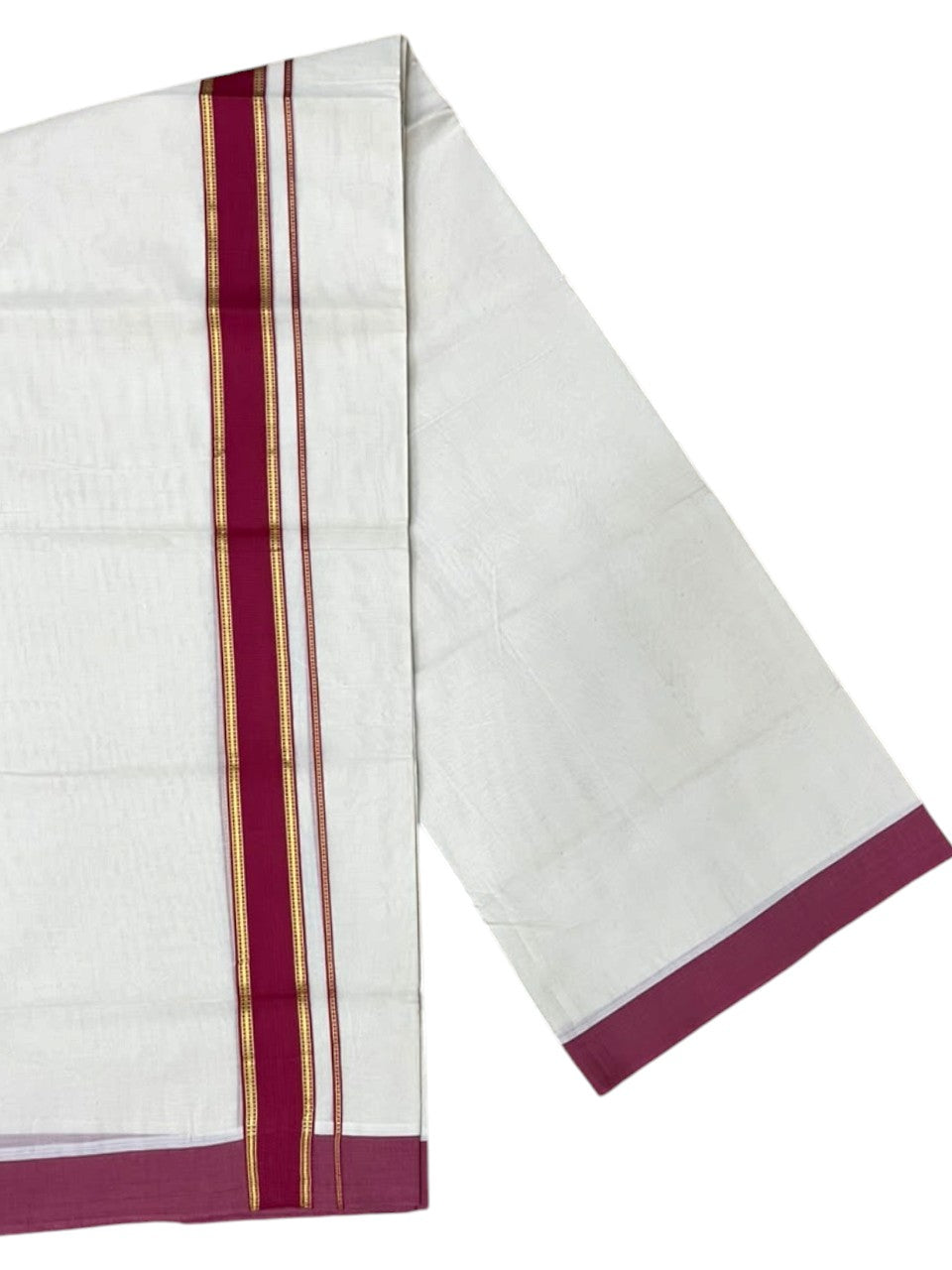 Southloom Pure Cotton Mundu with Siver Lines and Magenta Border (South Indian Kerala Dhoti)