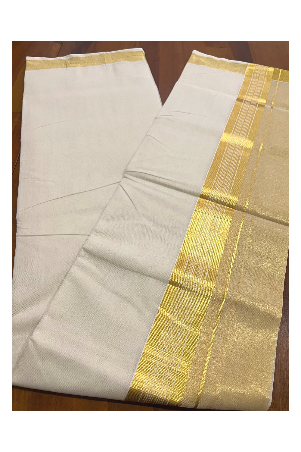 Southloom Premium Handloom Pure Cotton Wedding Mundu with Tissue Kasavu on Border (South Indian Kerala Dhoti)