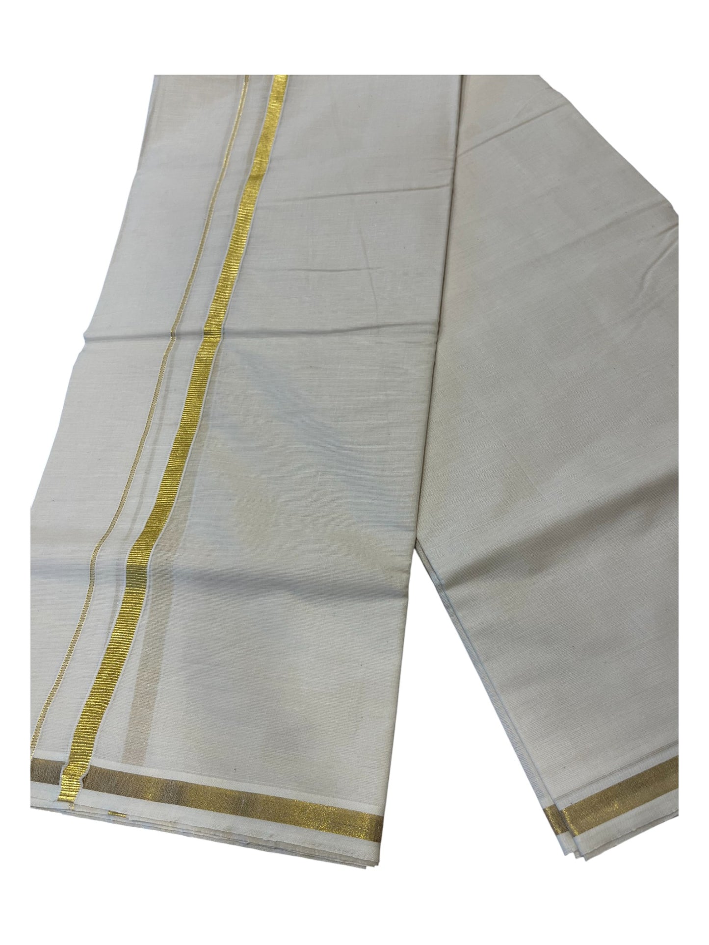 Southloom Pure Cotton Mundu with Gold Kasavu (South Indian Kerala Dhoti)