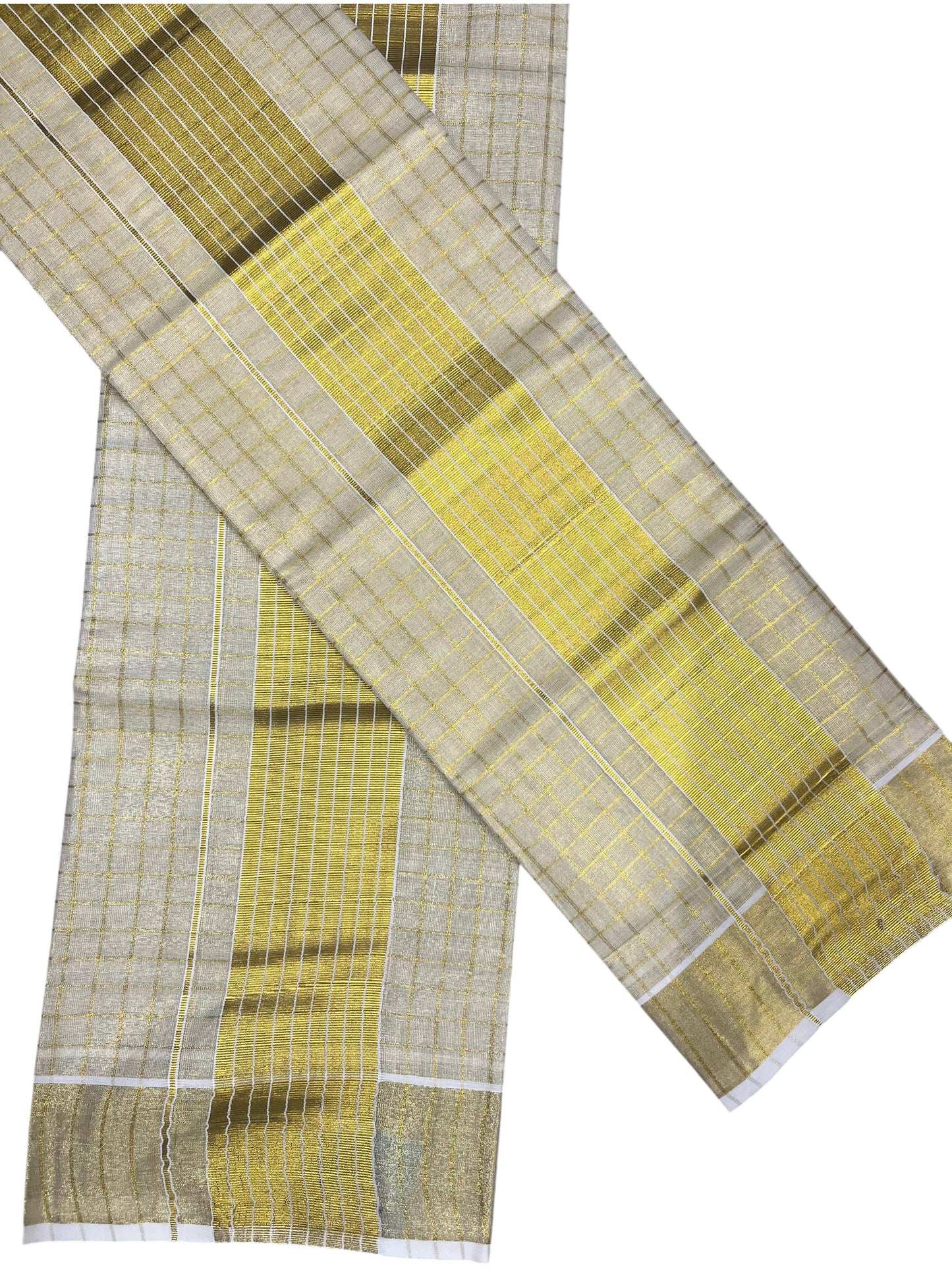 Southloom Kerala Tissue Single Set Mundu (Mundum Neriyathum) with  Kasavu Check Across Body