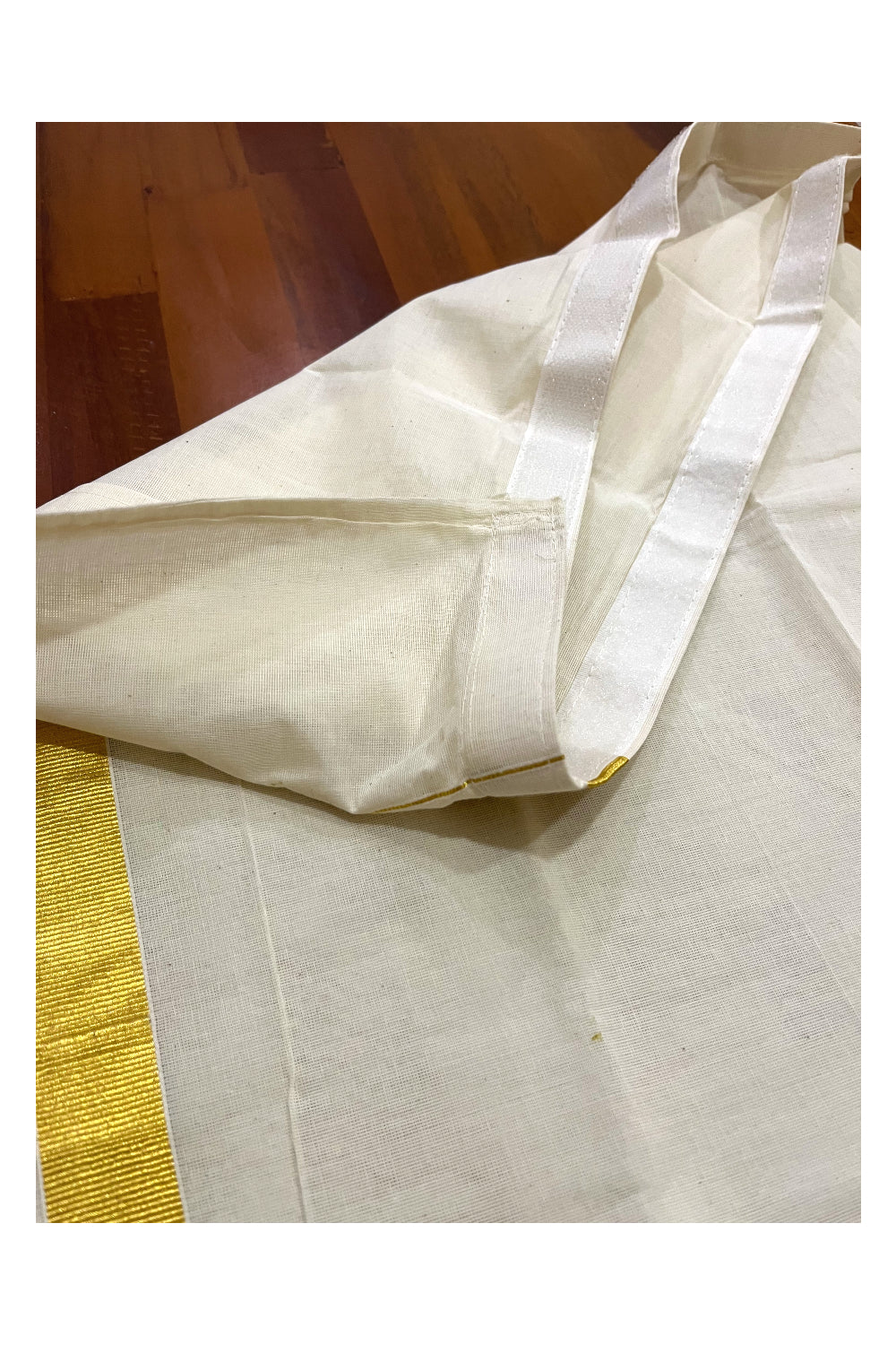 Southloom Kid's Off White Pure Cotton Velcro Mundu with Kasavu Kara Age 6 - 10 (South Indian Kerala Dhoti)