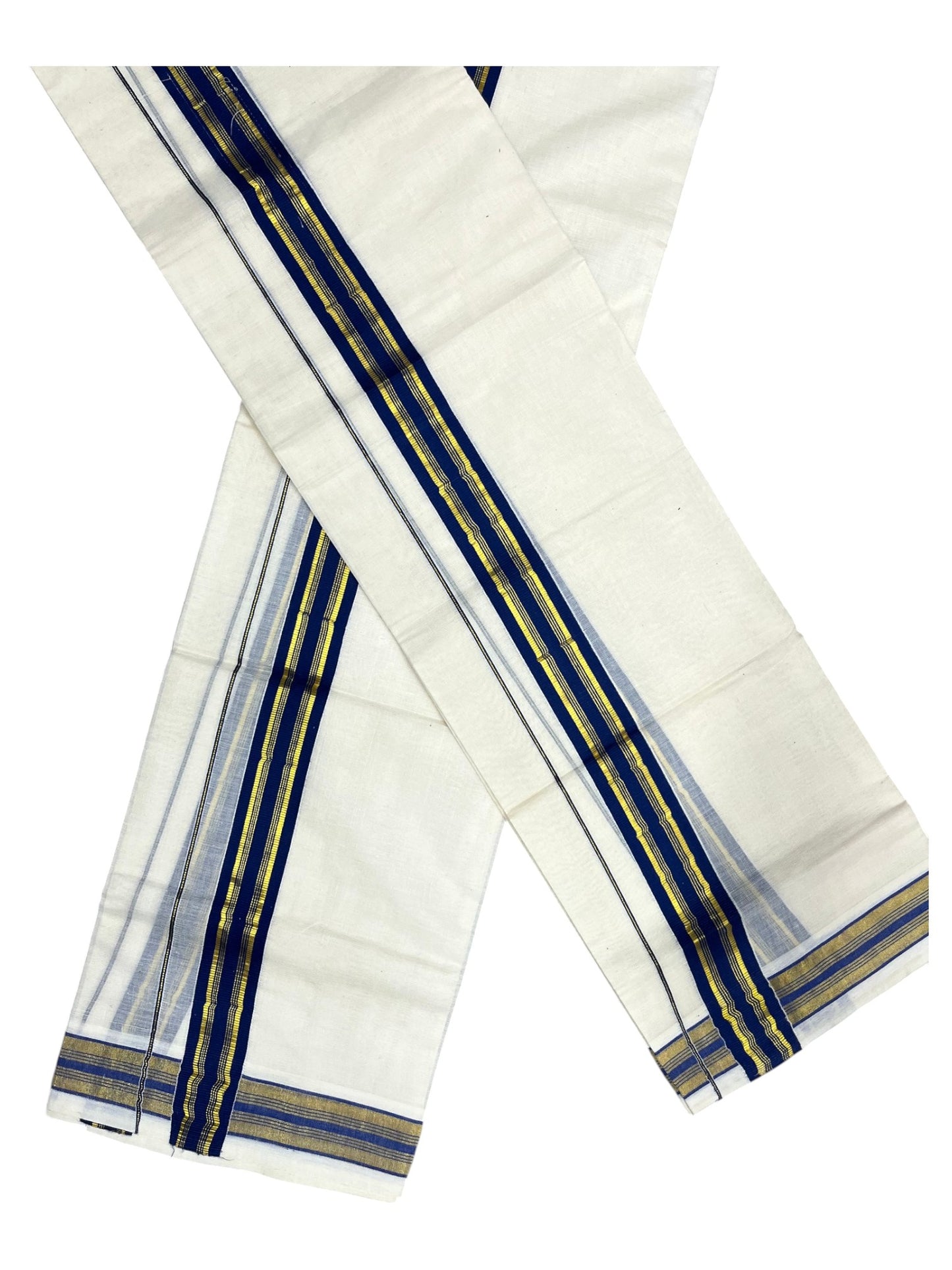 Southloom Kerala Cotton Single Set Mundu (Mundum Neriyathum) with Kasavu and  Green Border in 2.80 Mtrs SLKK SL470