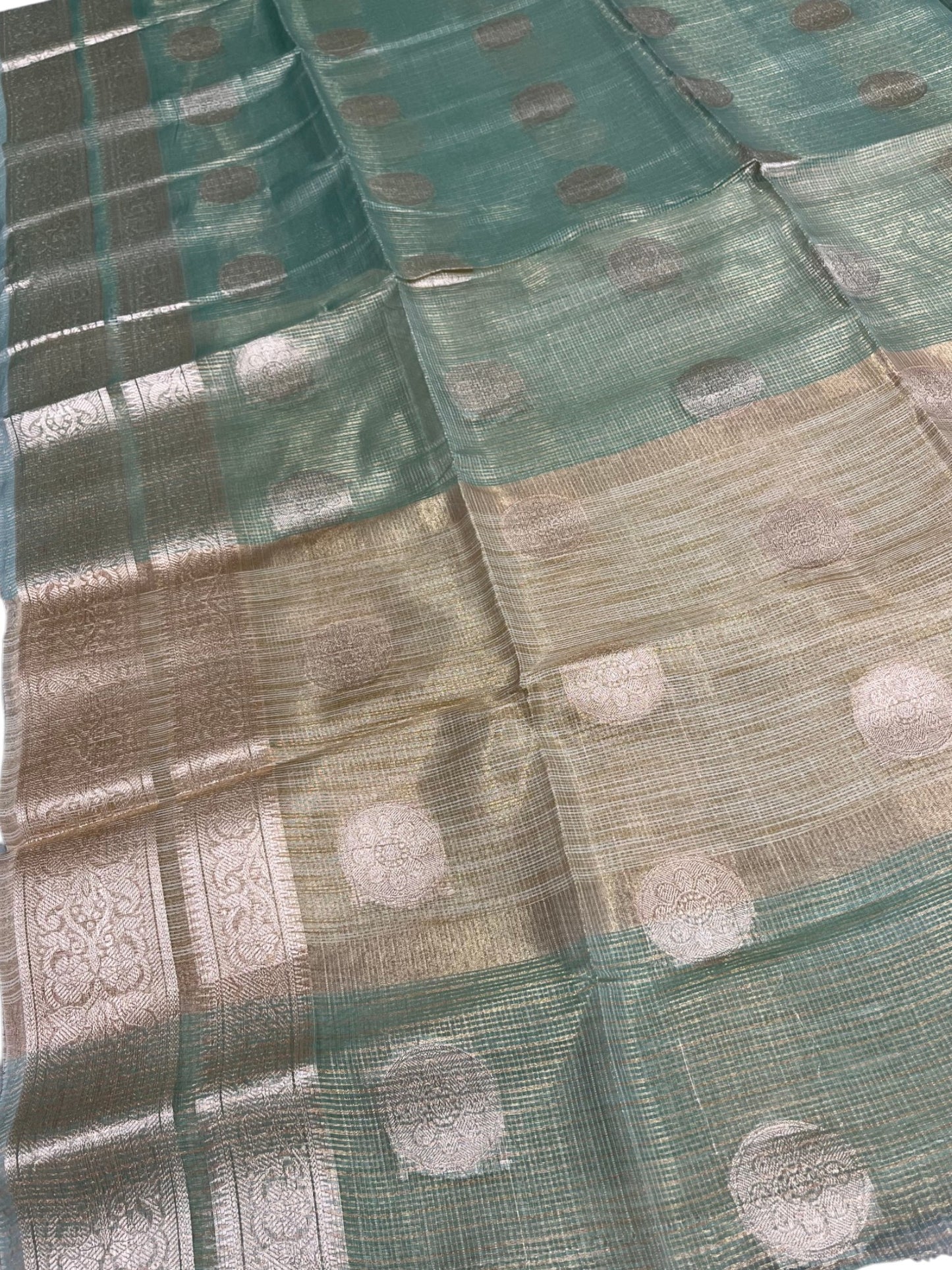 Southloom Tissue Silk Saree with Woven Work on Body and Borders Green