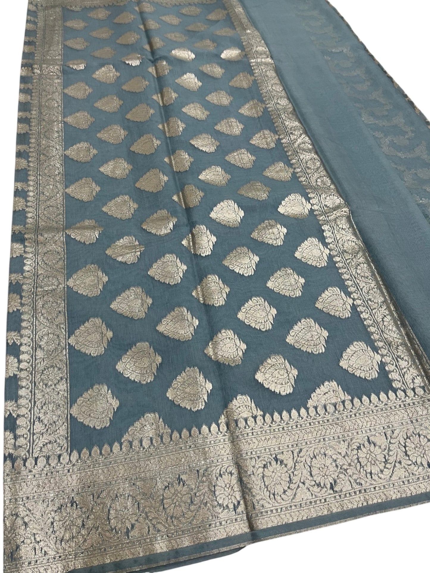 Southloom Cotton Banarasi Silk Saree with Woven Work on Body and Borders (Gray)